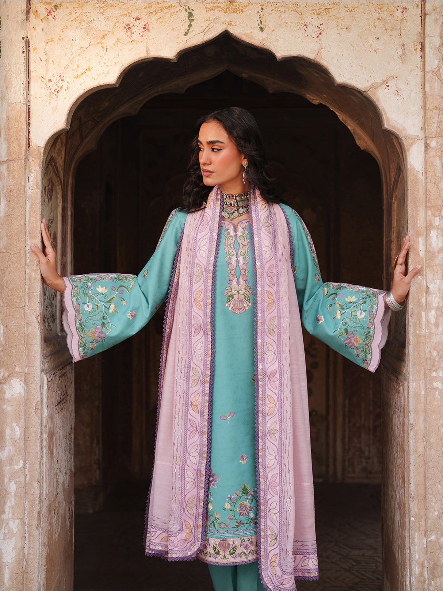 Blue Binilyas Suroor Lawn'26 Embroidered Unstitched 3-Piece Suit-247-A