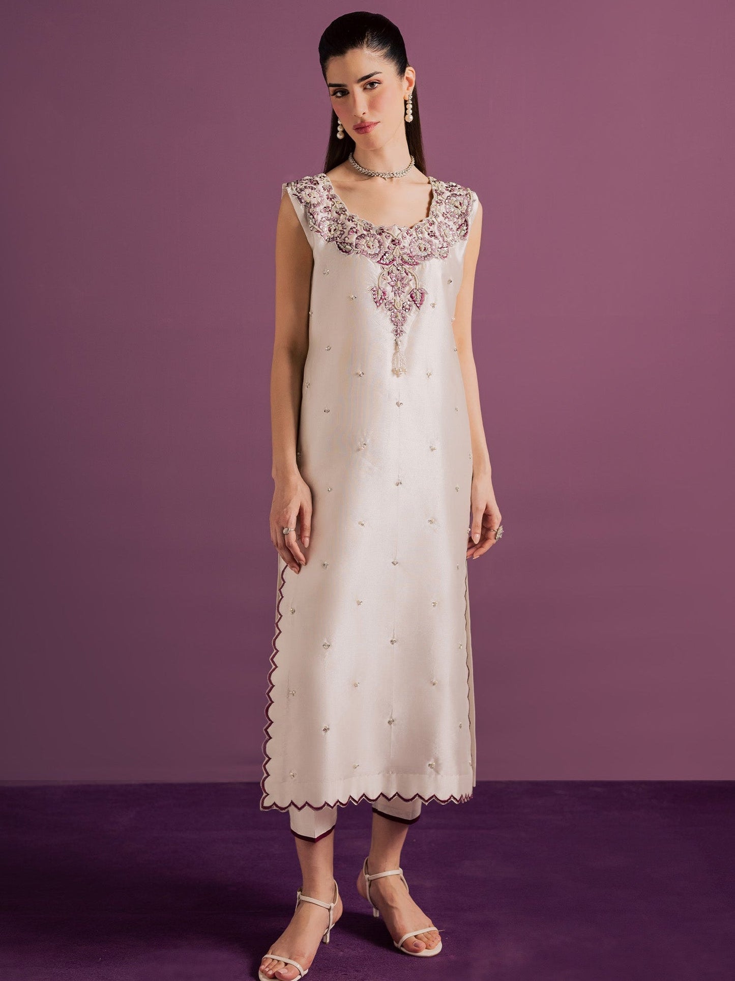 White Allure By IH Full Circle Tussel Silk Embellished Stitched 3-Piece Suit-Echo