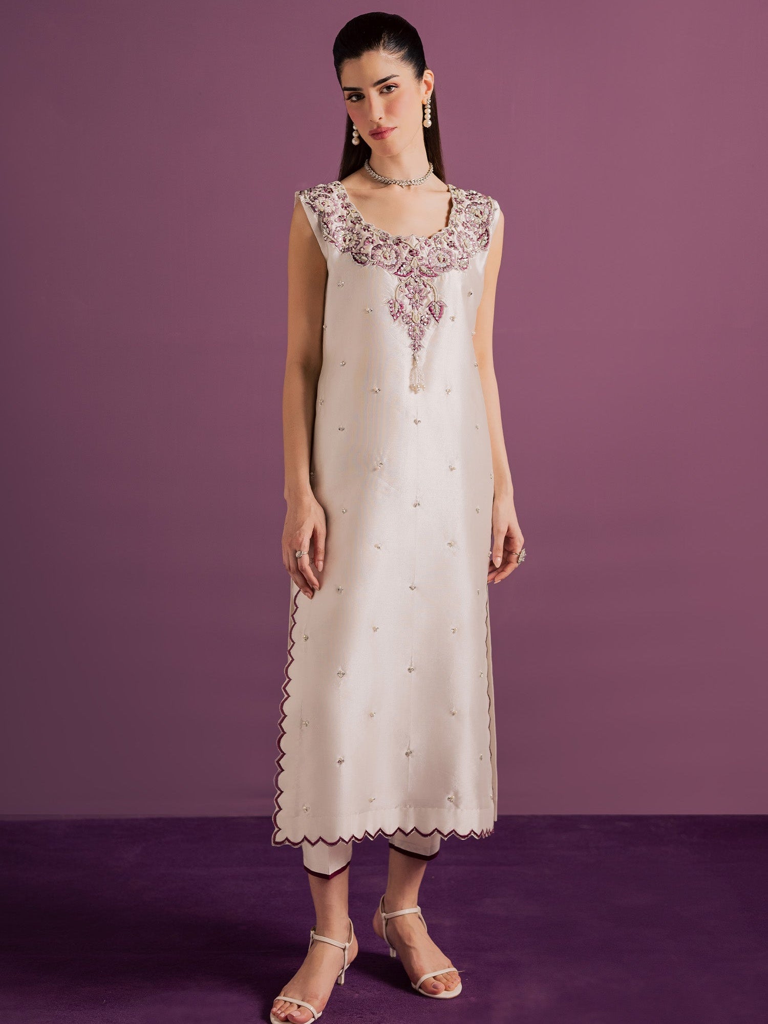 White Allure By IH Full Circle Tussel Silk Embellished Stitched 3-Piece Suit-Echo