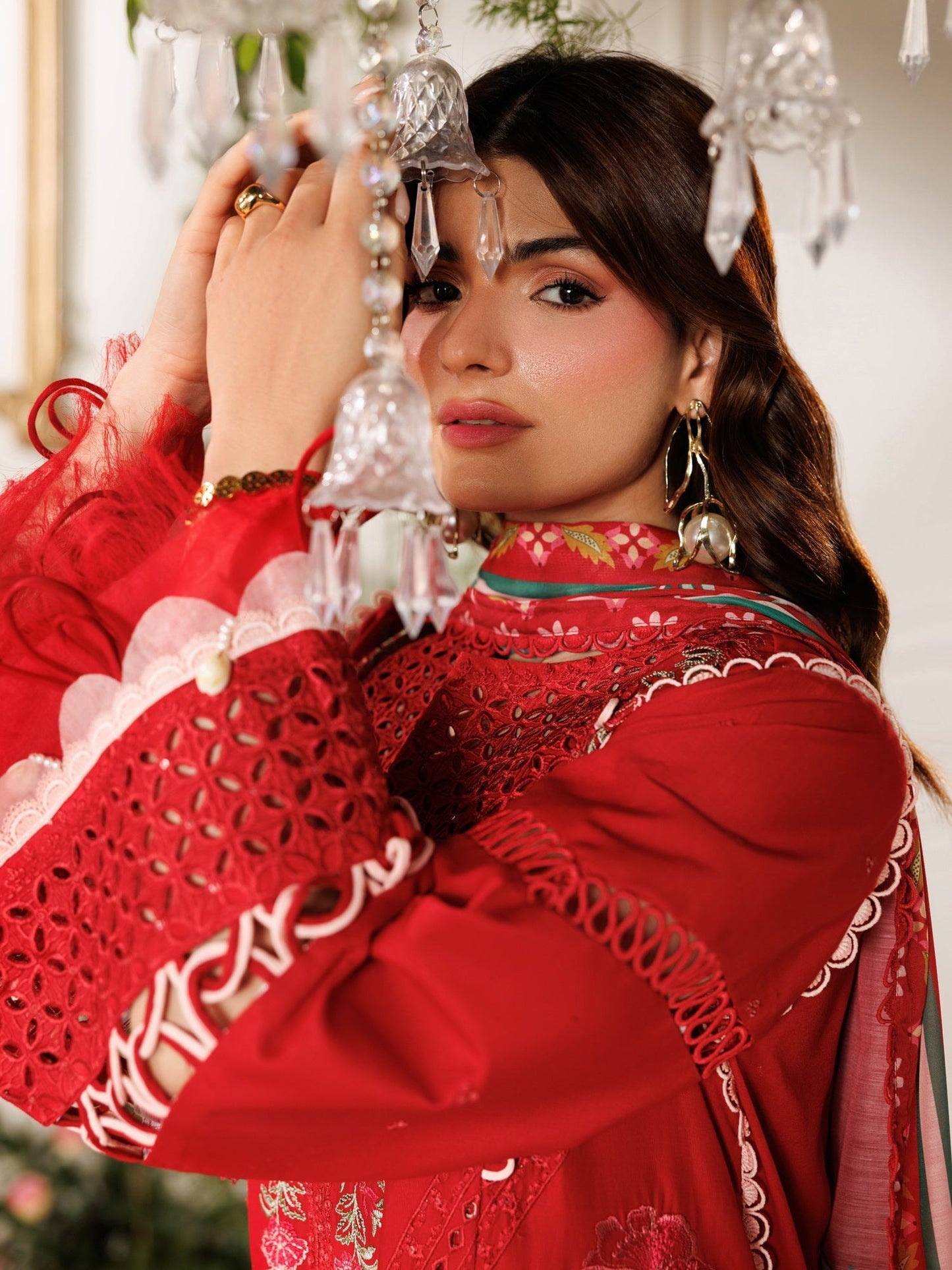 Red Parishay Marbella Summer Lawn‘26 Embroidered Unstitched 3-Piece Suit-MB-02