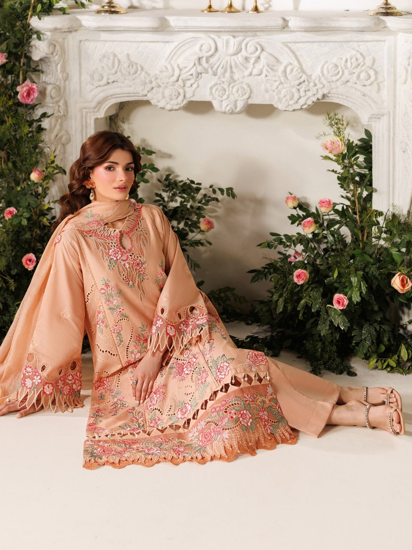 Peach Parishay Marbella Summer Lawn‘26 Embroidered Unstitched 3-Piece Suit-MB-09