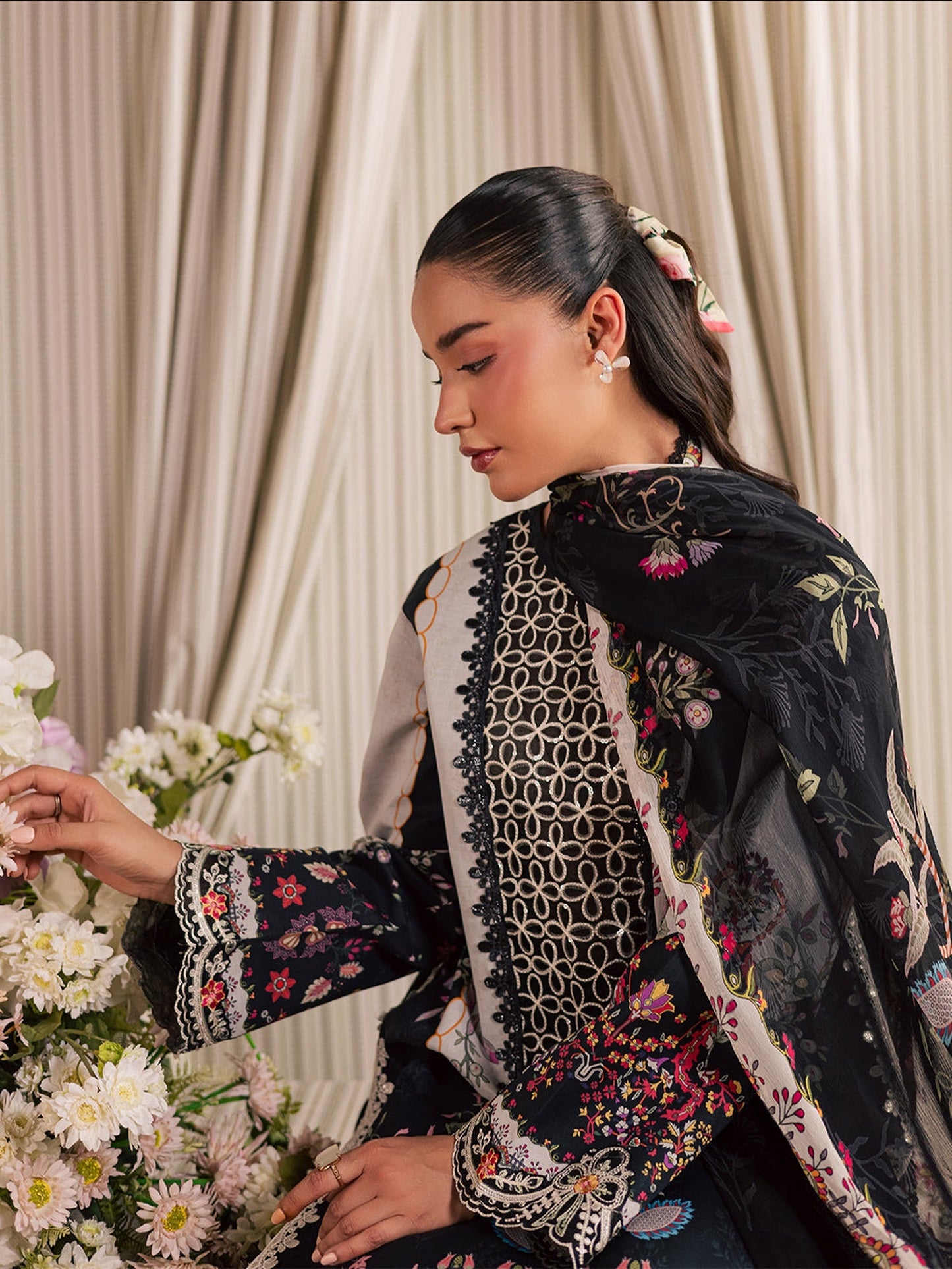 Black and Ivory Mahnur Jahaan Lawn'26 Embroidered Unstitched 3-Piece Suit-MJ-01