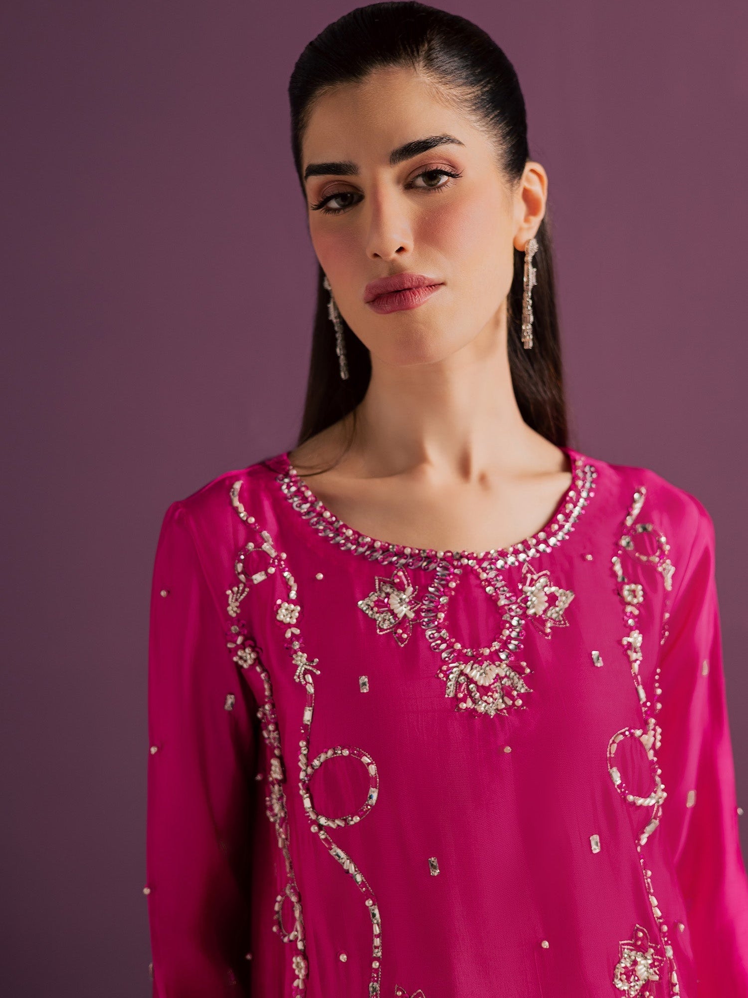 Pink Allure By IH Full Circle Tussel Silk Embroidered Kaftan Set-Orbit