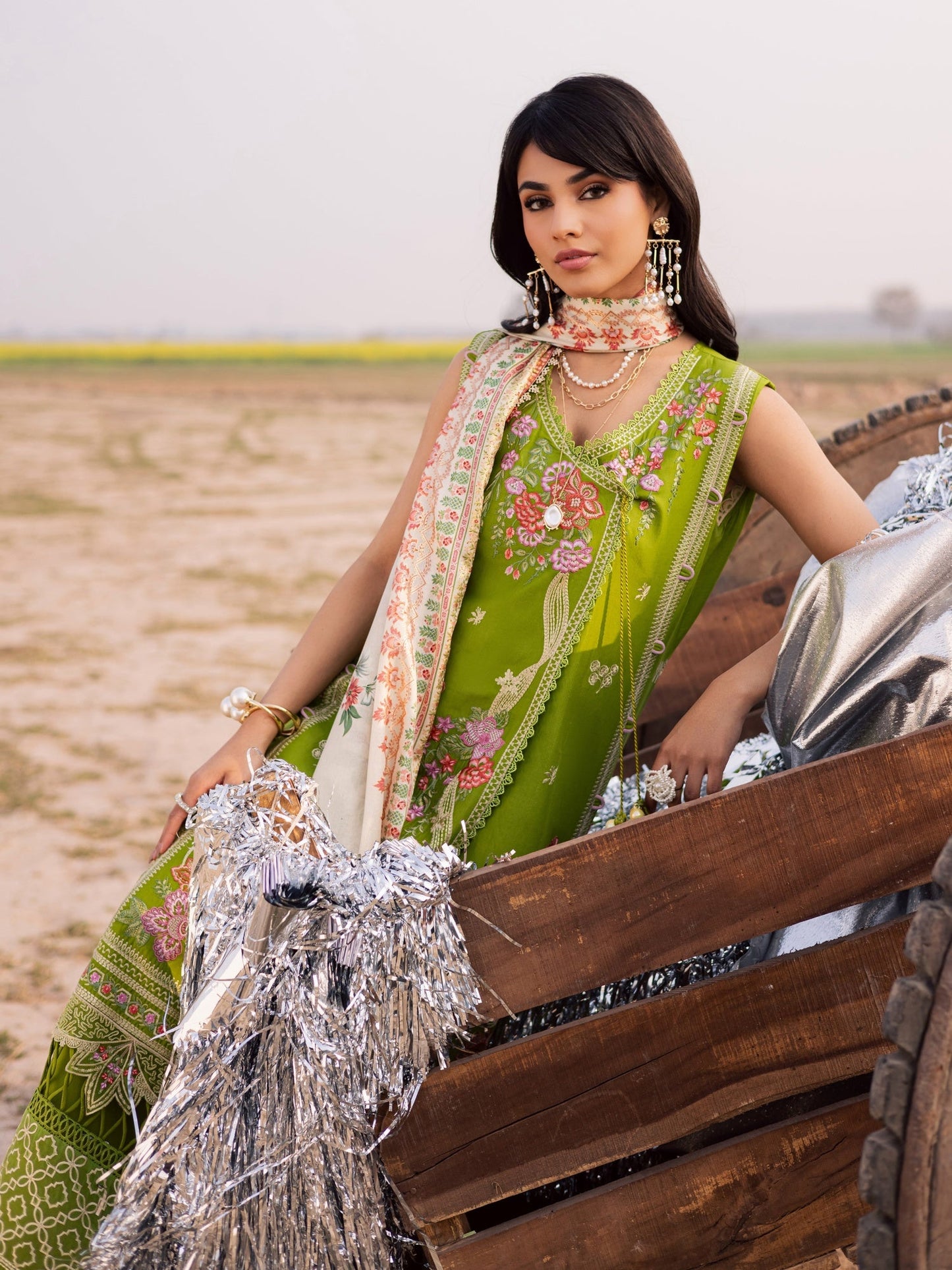 Mint Green Parishay Dil e Raqsam Lawn'26 Embroidered Unstitched 3-Piece Suit-DR-09