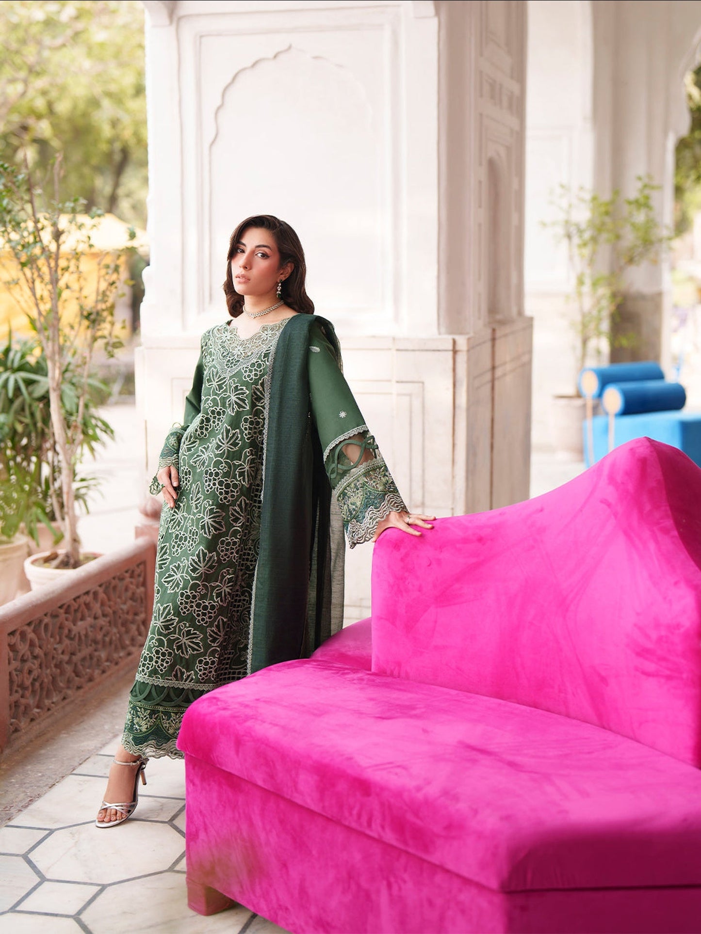 Green Mahnur Nilofer Luxury Lawn'26 Embroidered Unstitched 3-Piece Suit-NL-09