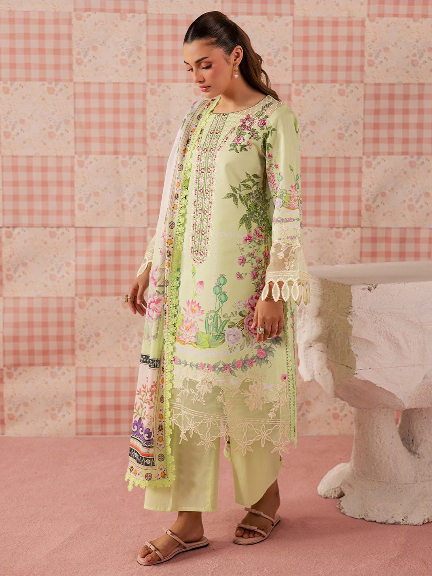 Pistachio Mahnur Afsana Lawn'26 Embroidered Unstitched 3-Piece Suit-AL-01