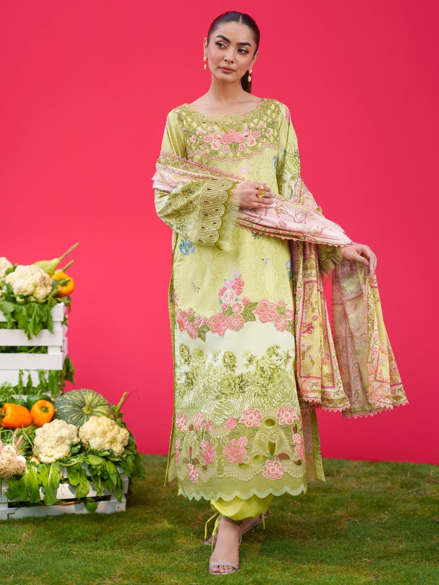Mint Green Parishay Azmir Printed Lawn'26 Embroidered Unstitched 3-Piece Suit-AZ-05