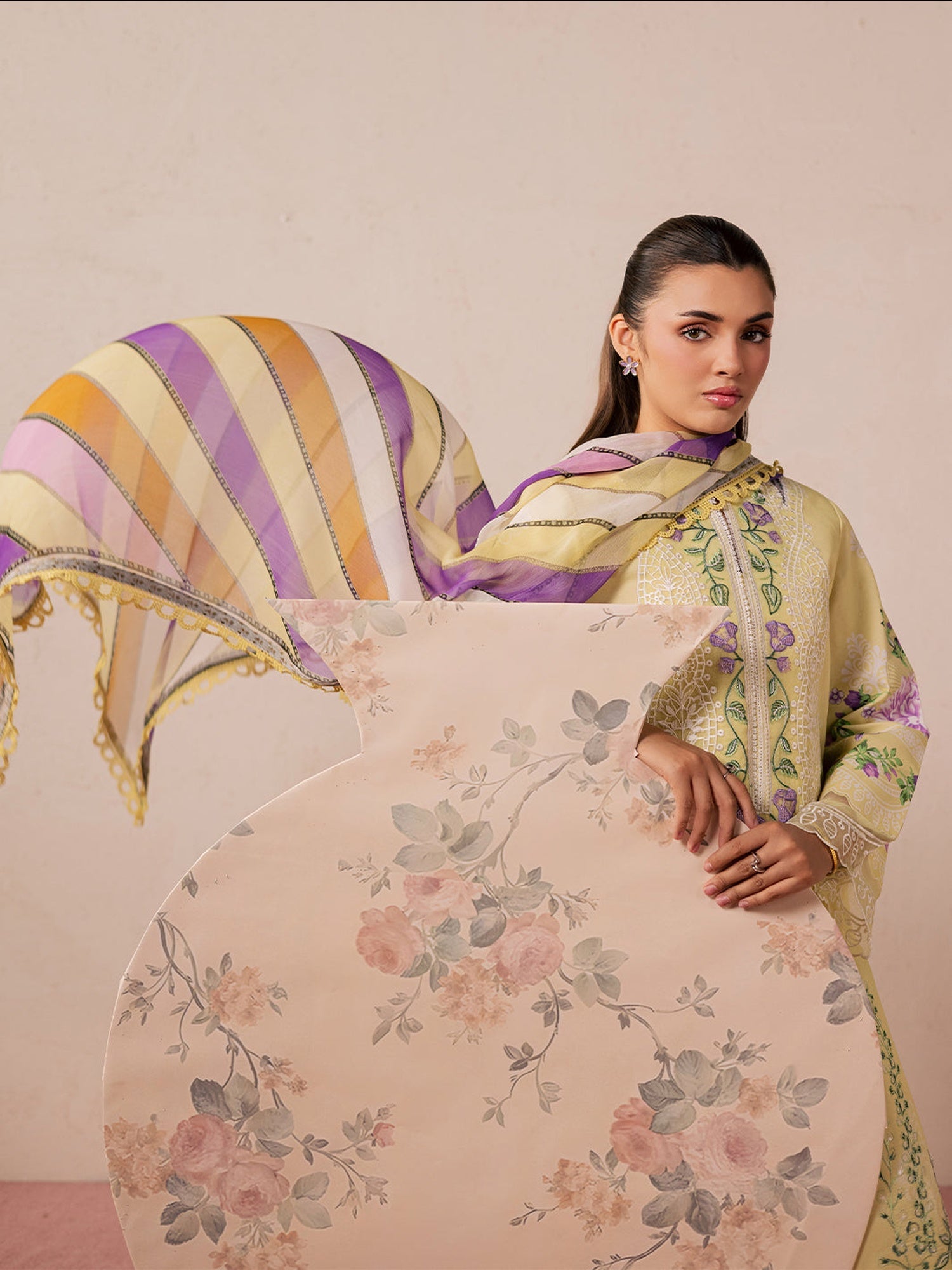 Yellow Mahnur Jahaan Lawn'26 Embroidered Stitched 3-Piece Suit-MJ-07