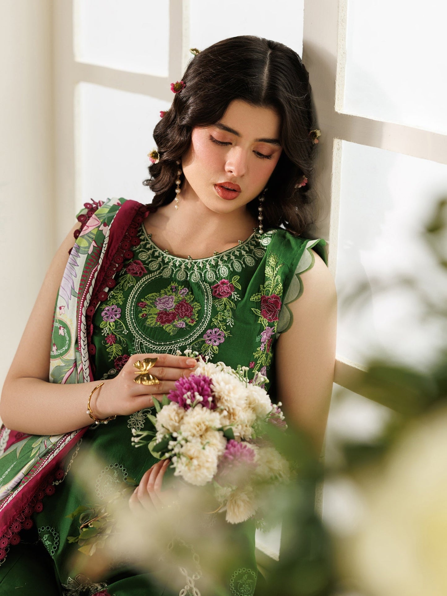 Green Parishay Marbella Summer Lawn‘26 Embroidered Unstitched 3-Piece Suit-MB-04