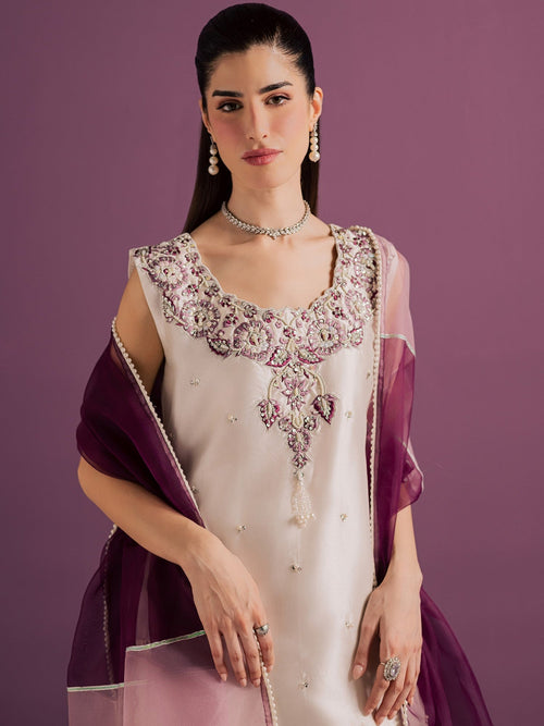 White Allure By IH Full Circle Tussel Silk Embellished Stitched 3-Piece Suit-Echo