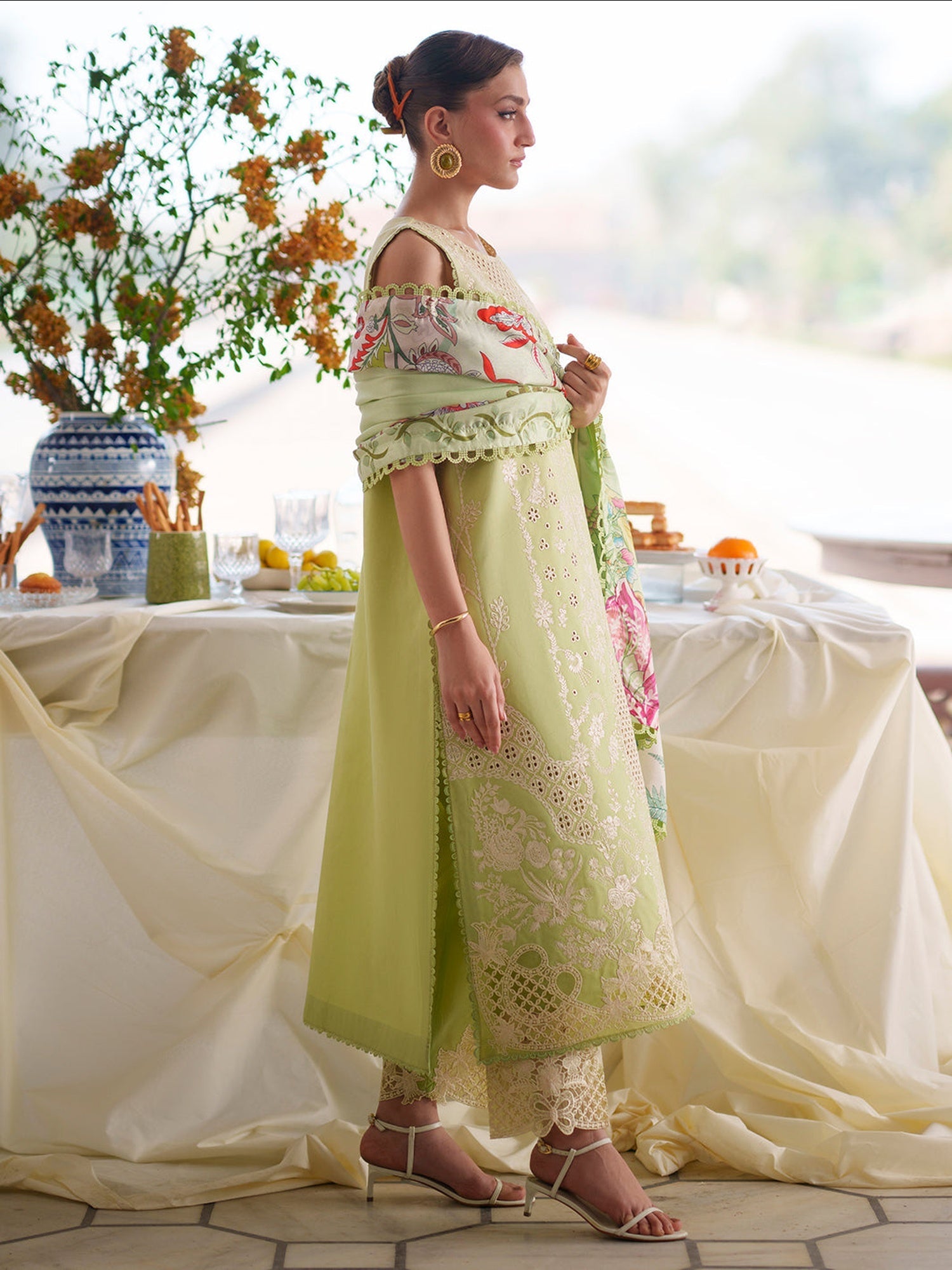 Mint Green Mahnur Nilofer Luxury Lawn'26 Embroidered Unstitched 3-Piece Suit-NL-06