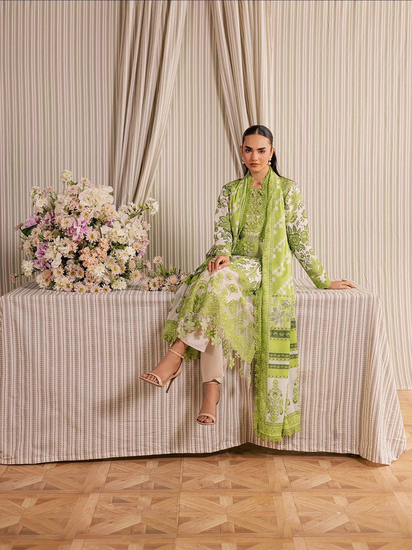 Green Mahnur Afsana Lawn'26 Embroidered Stitched 3-Piece Suit-AL-03