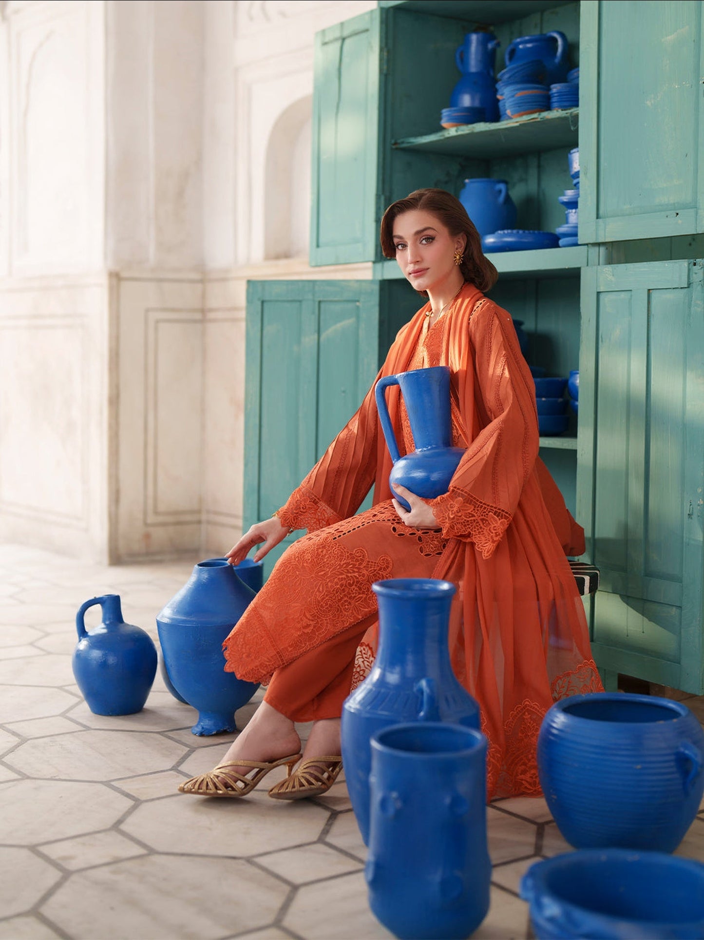 Orange Mahnur Nilofer Luxury Lawn'26 Embroidered Unstitched 3-Piece Suit-NL-11