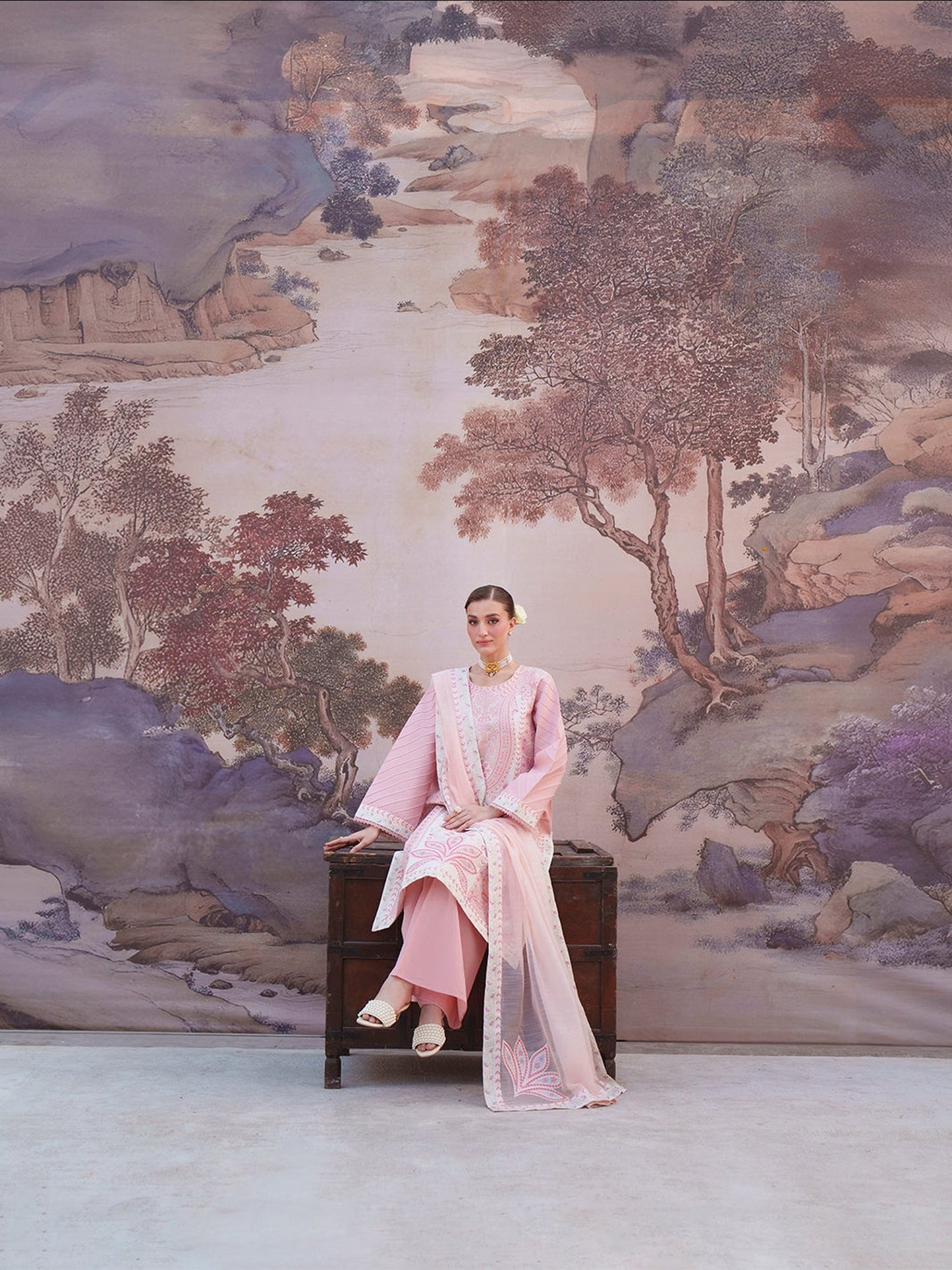 Pink Mahnur  Nilofer Luxury Lawn'26 Embroidered Unstitched 3-Piece Suit-NL-01