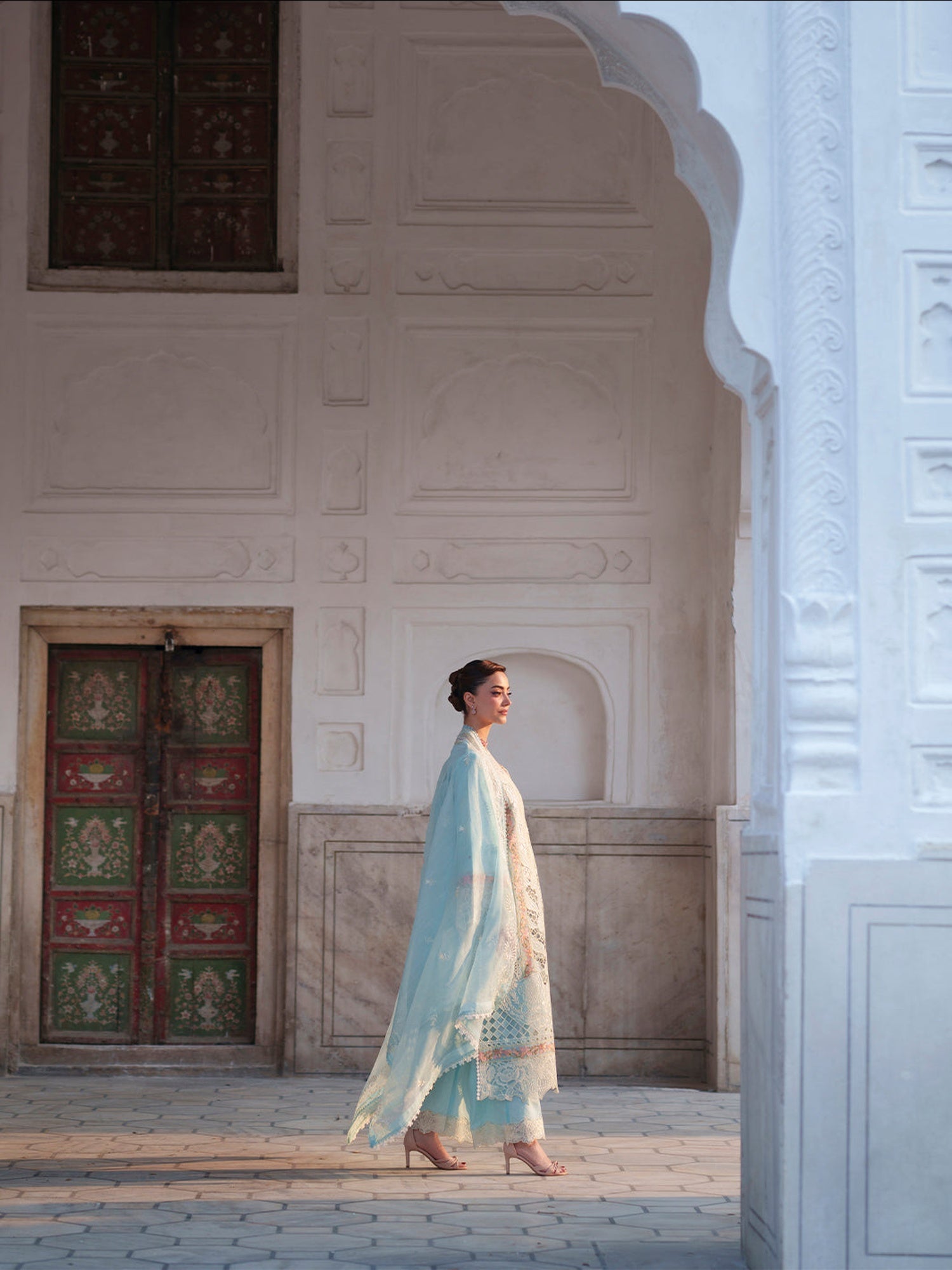 Light Blue Mahnur  Nilofer Luxury Lawn'26 Embroidered Unstitched 3-Piece Suit-NL-03