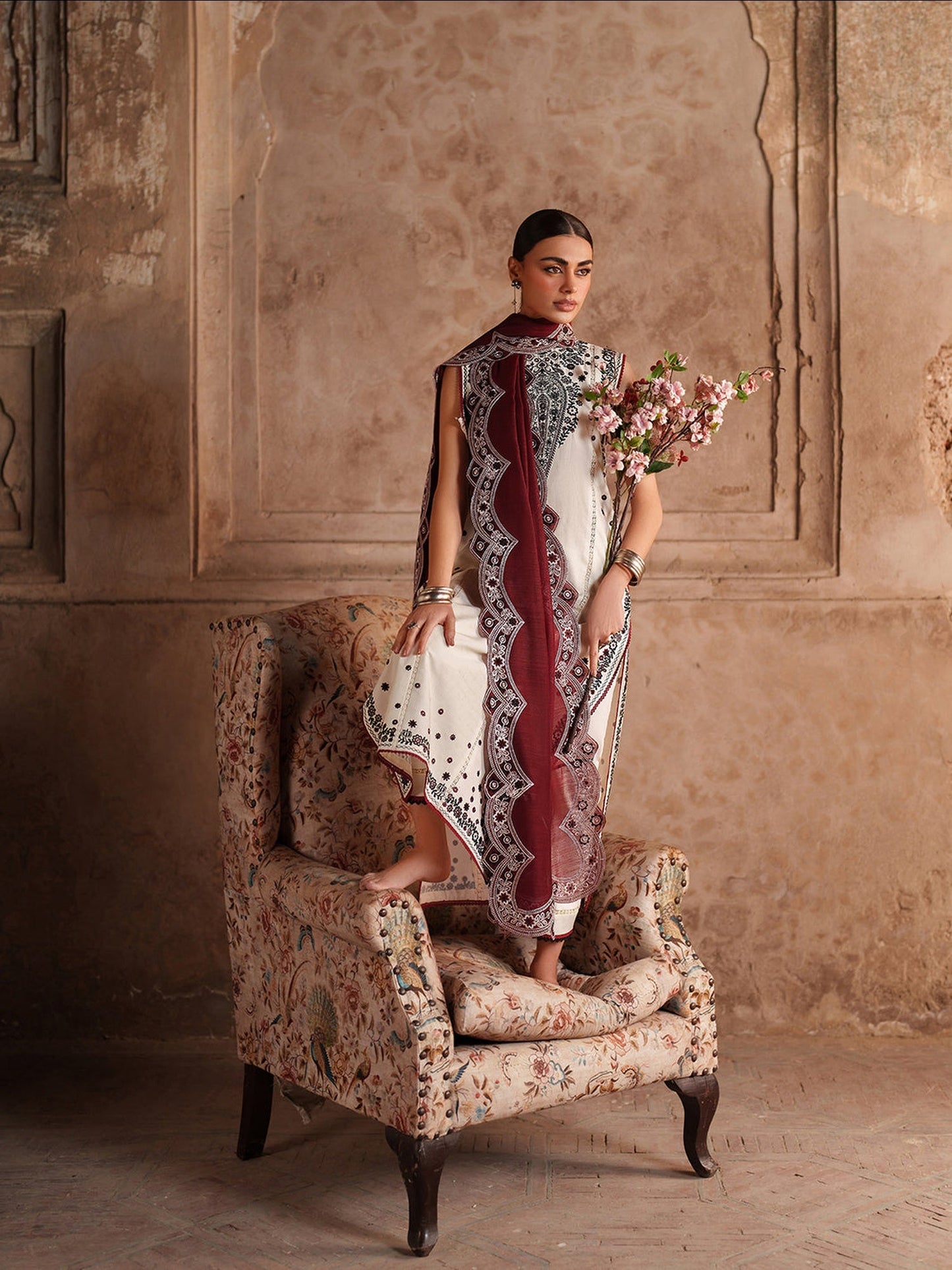 White Binilyas Suroor Lawn'26 Embroidered Unstitched 3-Piece Suit-245-A