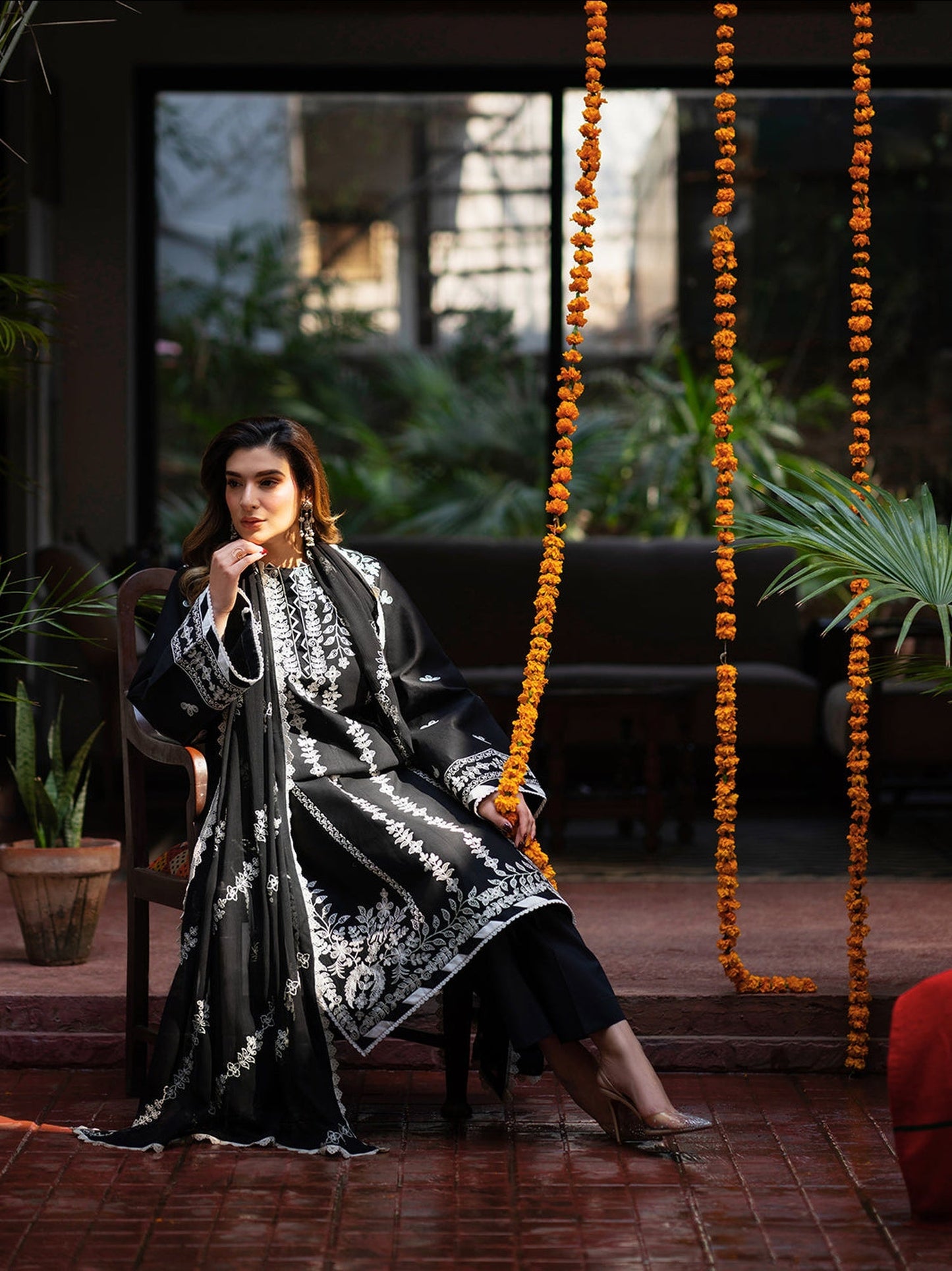 Black Mahnur Satrangi Lawn '26 Embroidered Unstitched 3-Piece Suit-ST-01