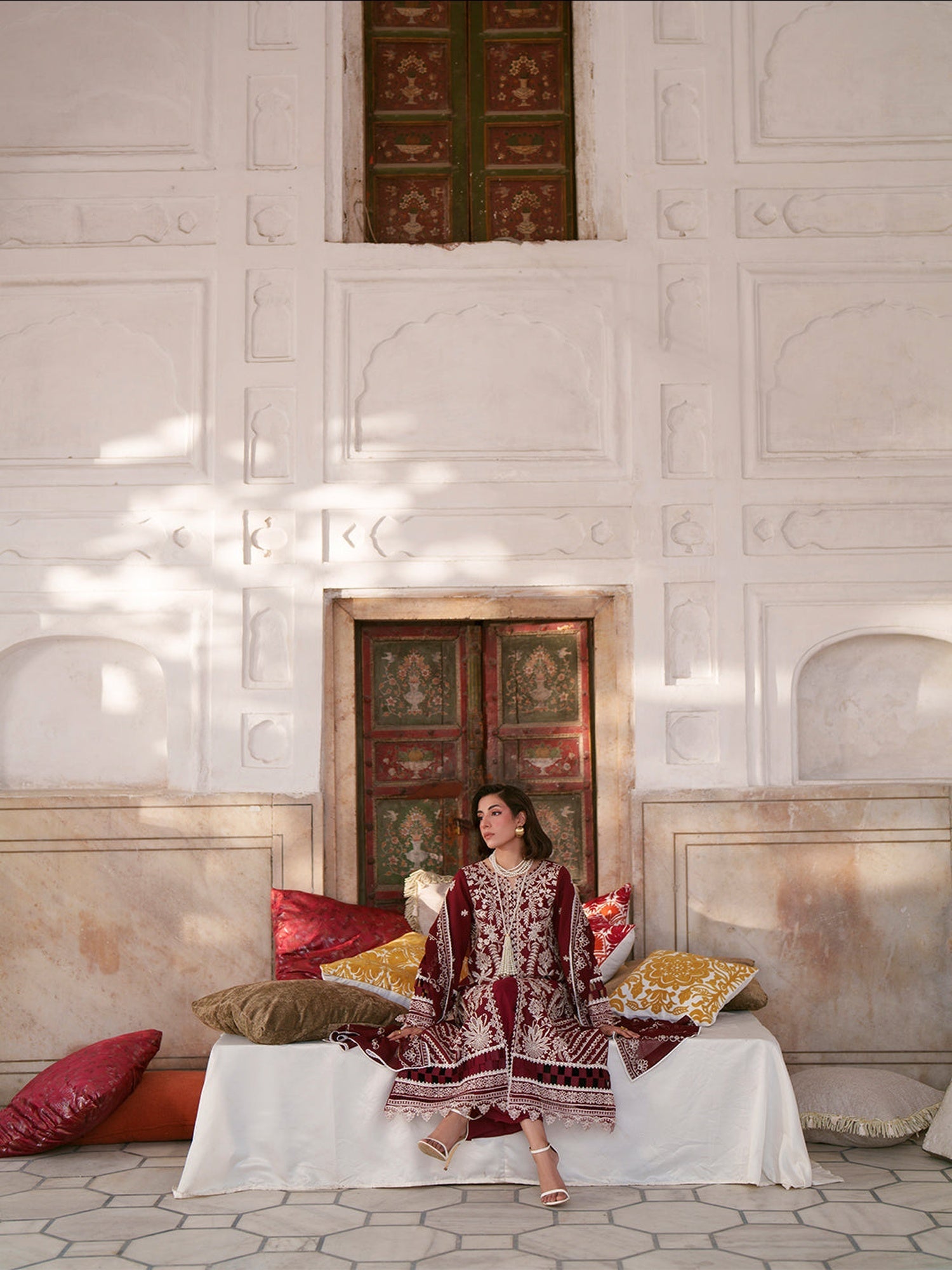 Maroon Mahnur Nilofer Luxury Lawn'26 Embroidered Unstitched 3-Piece Suit-NL-08