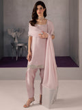 Pink Allure By IH Full Circle Tussel Silk Embellished Stitched 3-Piece Suit-Curve