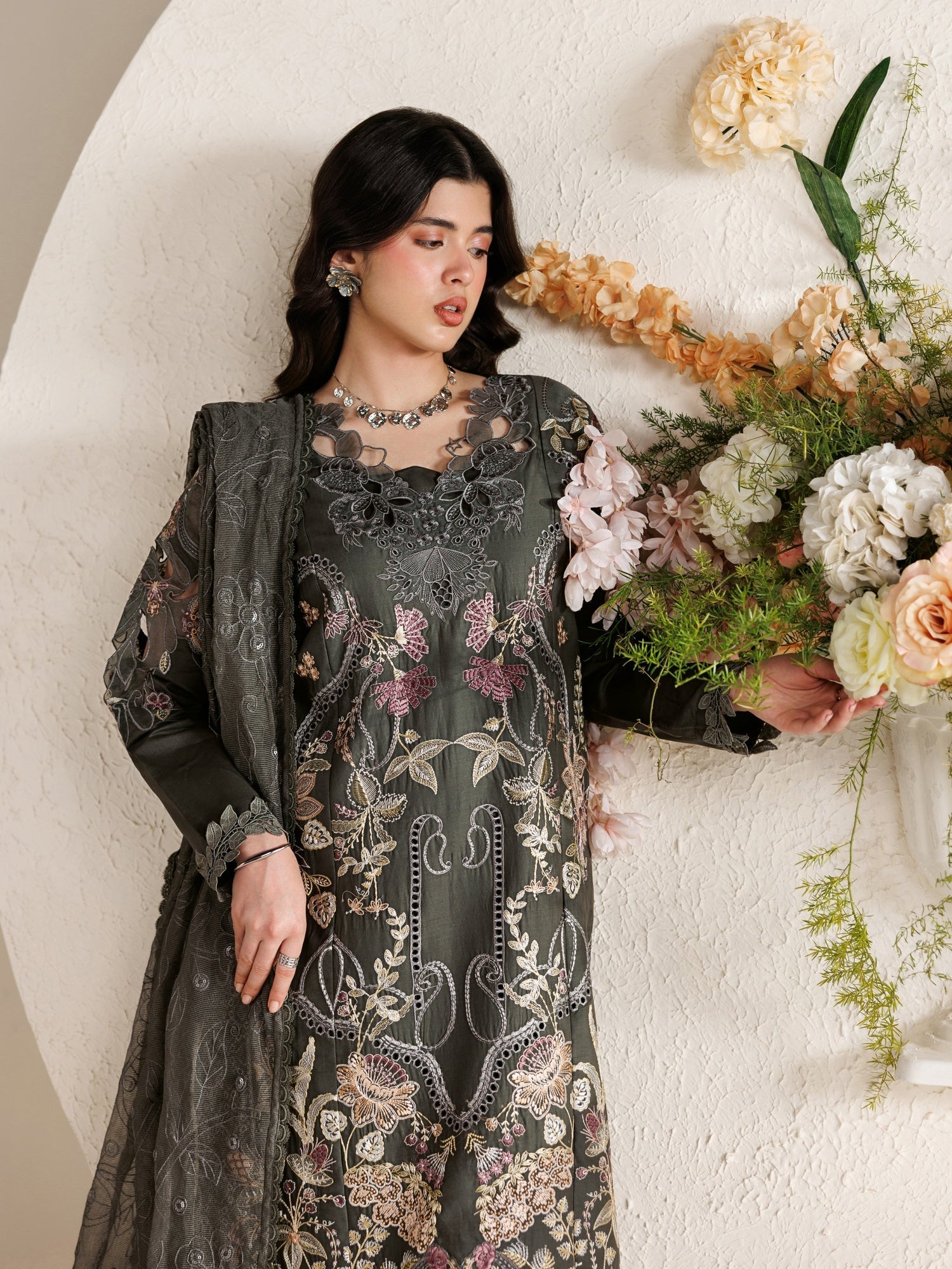 Grey Parishay Marbella Summer Lawn‘26 Embroidered Unstitched 3-Piece Suit-MB-14