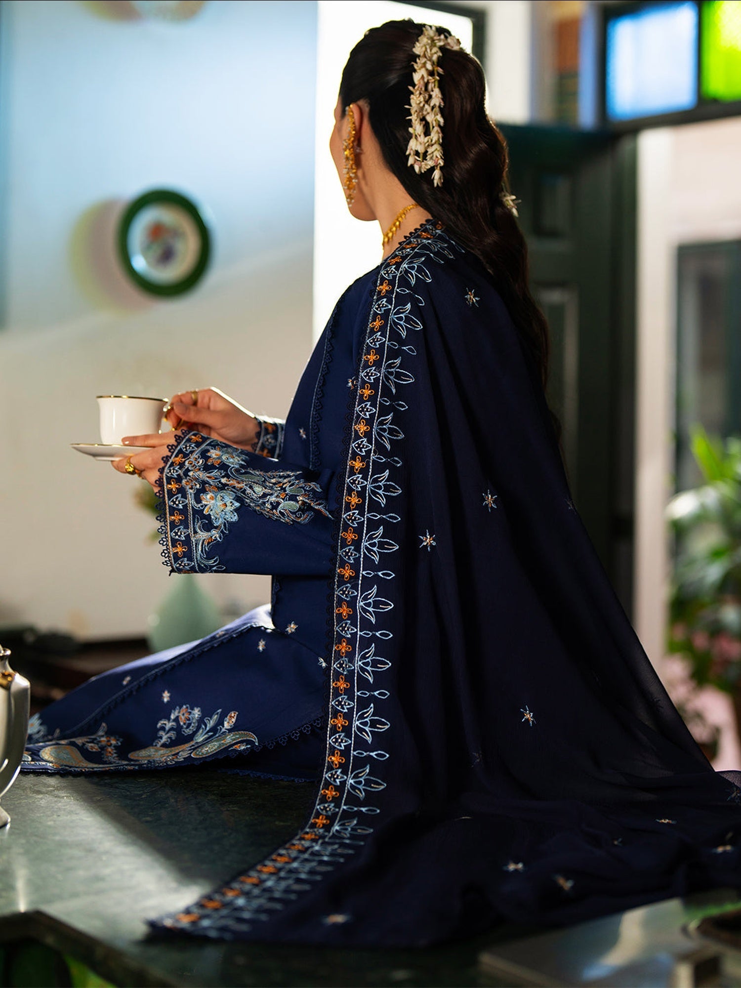 Blue Mahnur Satrangi Lawn'26 Embroidered Stitched 3-Piece Suit-ST-10