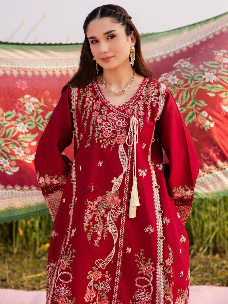 Maroon Parishay Dil e Raqsam Lawn'26 Embroidered Unstitched 3 Piece Suit DQ 10