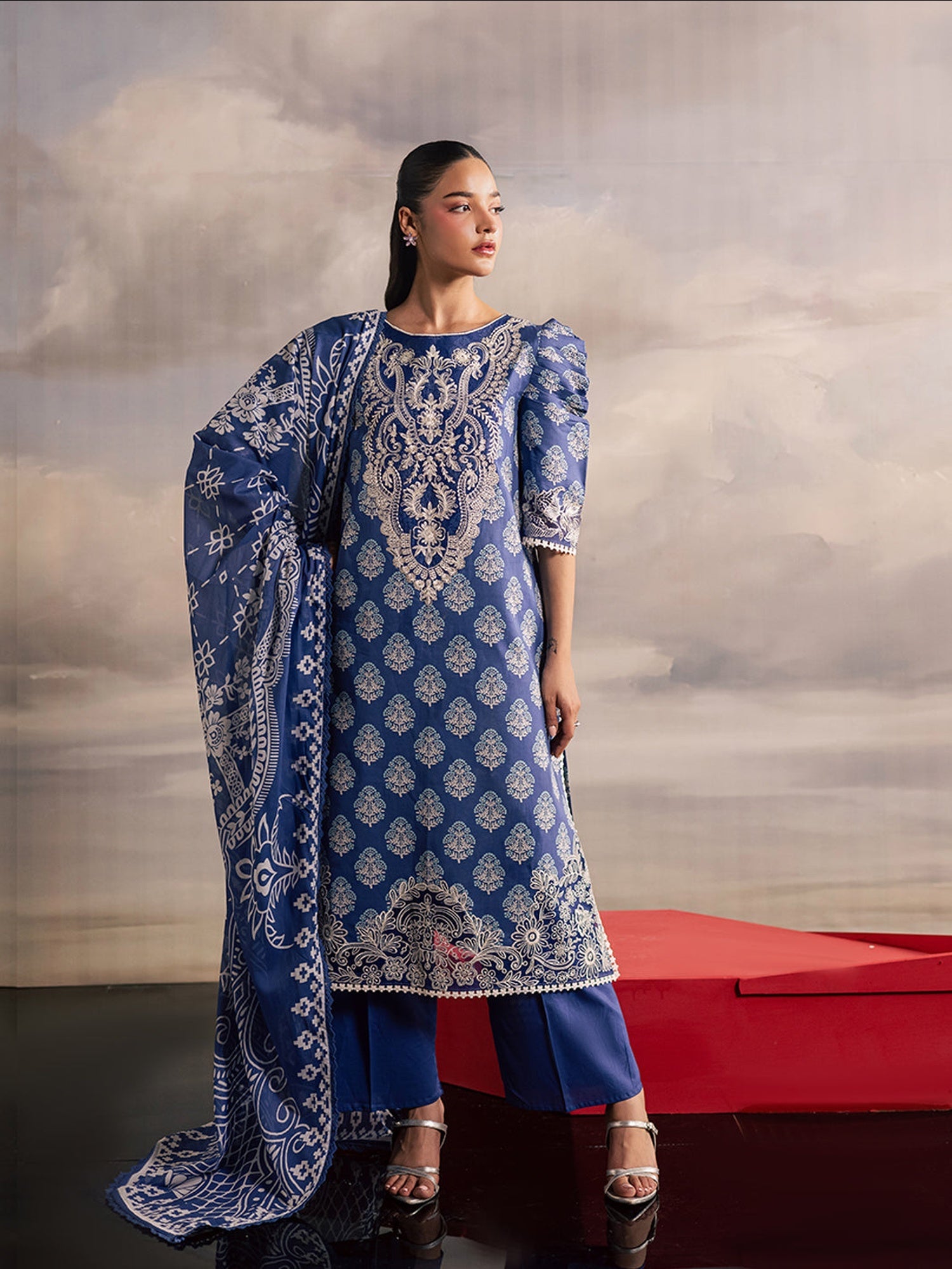 Blue Mahnur Afsana Lawn'26 Embroidered Stitched 3-Piece Suit-AL-04