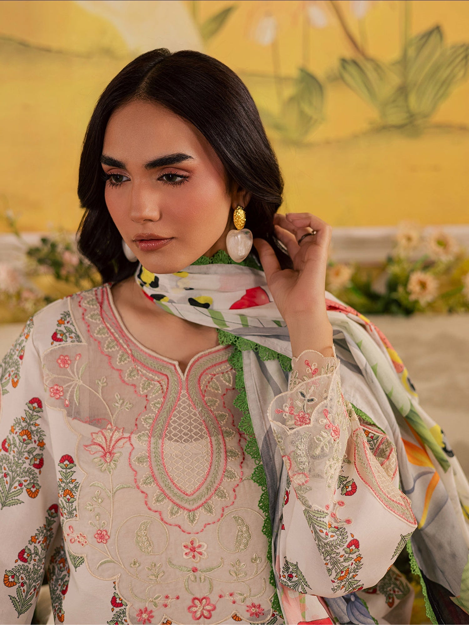 Ivory Mahnur Afsana Lawn'26 Embroidered Unstitched 3-Piece Suit-AL-08