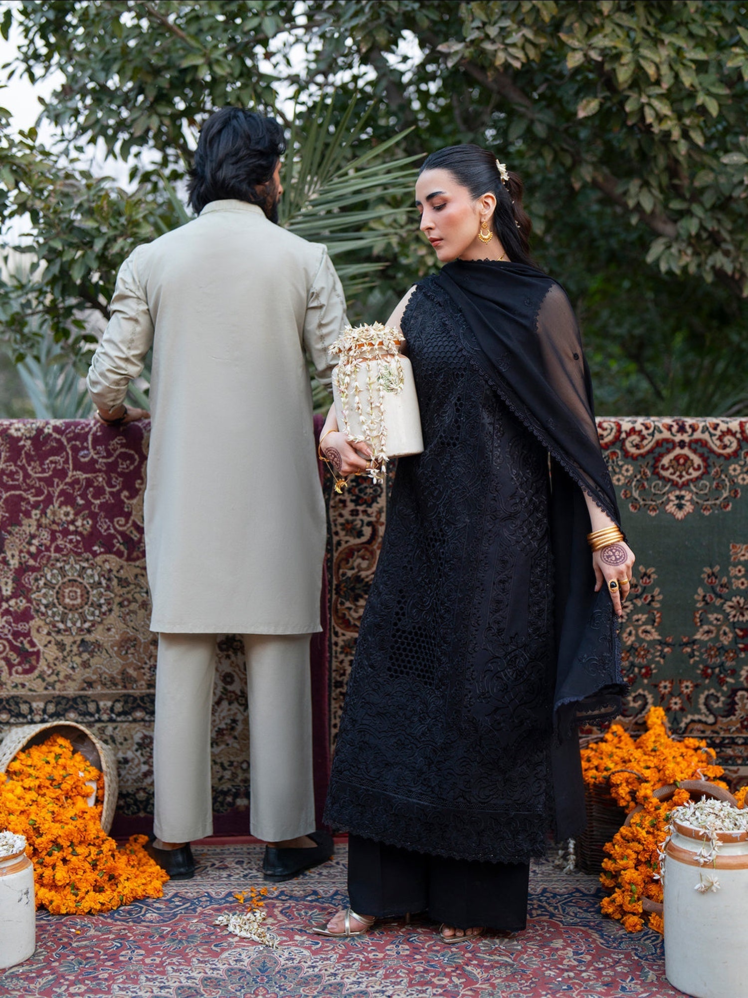Black Mahnur Satrangi Lawn '26 Embroidered Unstitched 3-Piece Suit-ST-12