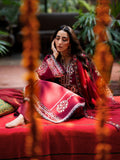 Burgundy Mahnur Satrangi Lawn '26 Embroidered Unstitched 3-Piece Suit-ST-06