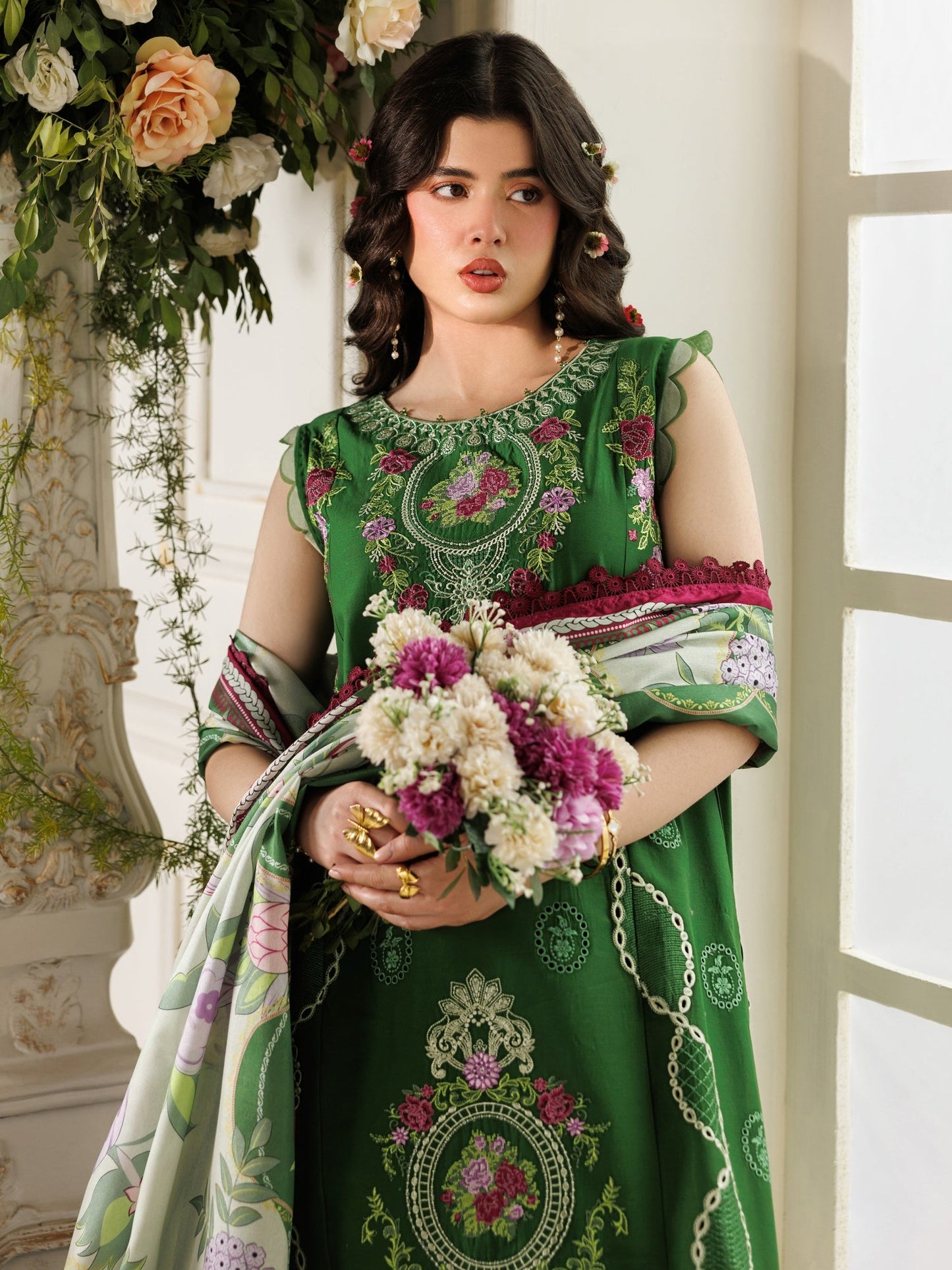 Green Parishay Marbella Summer Lawn‘26 Embroidered Unstitched 3-Piece Suit-MB-04