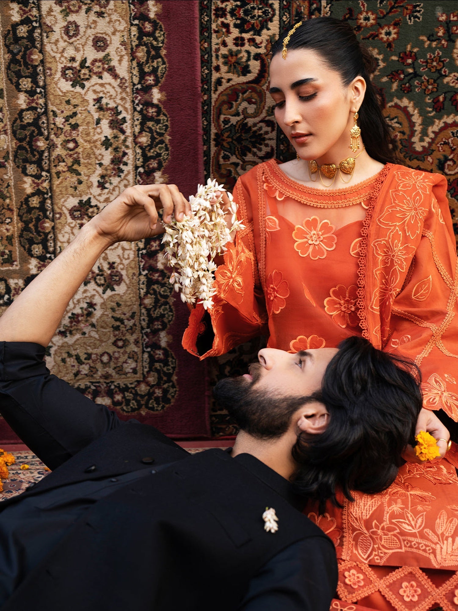 Mahnur Satrangi Lawn'26 Embroidered Unstitched 3-Piece Suit-ST-09 Orange