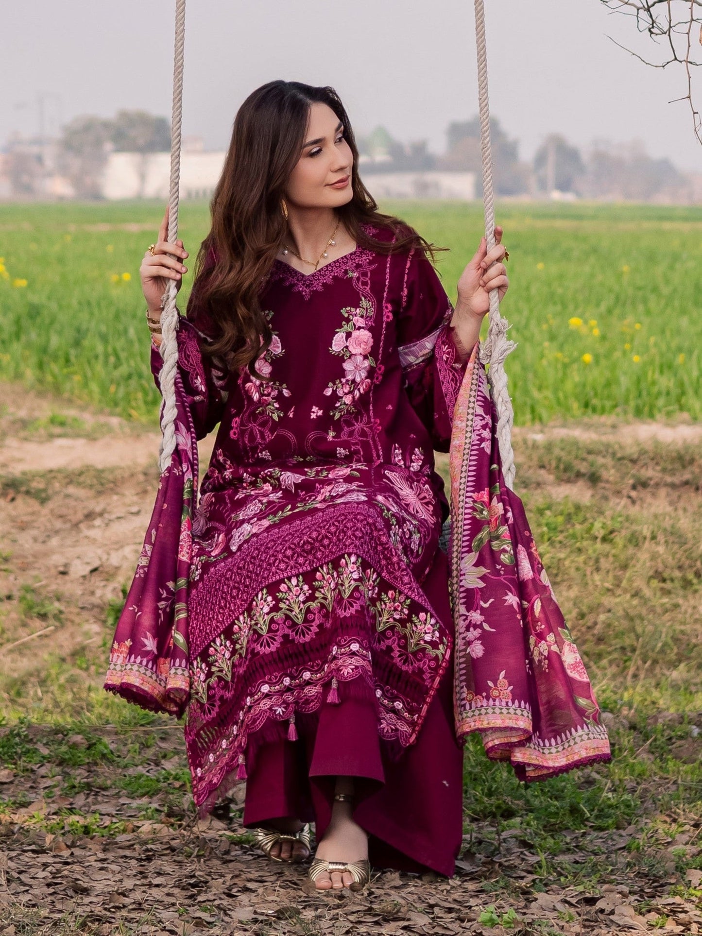Magenta Parishay Dil e Raqsam Lawn'26 Embroidered Unstitched 3-Piece Suit-DR-07