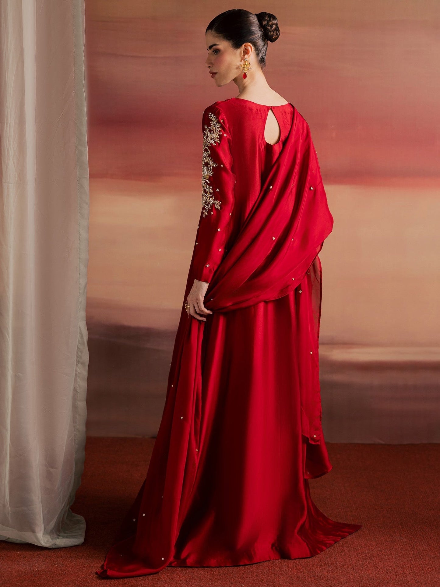 Red Allure By IH Full Circle Tussel Silk Embroidered Kaftan Set-Endless