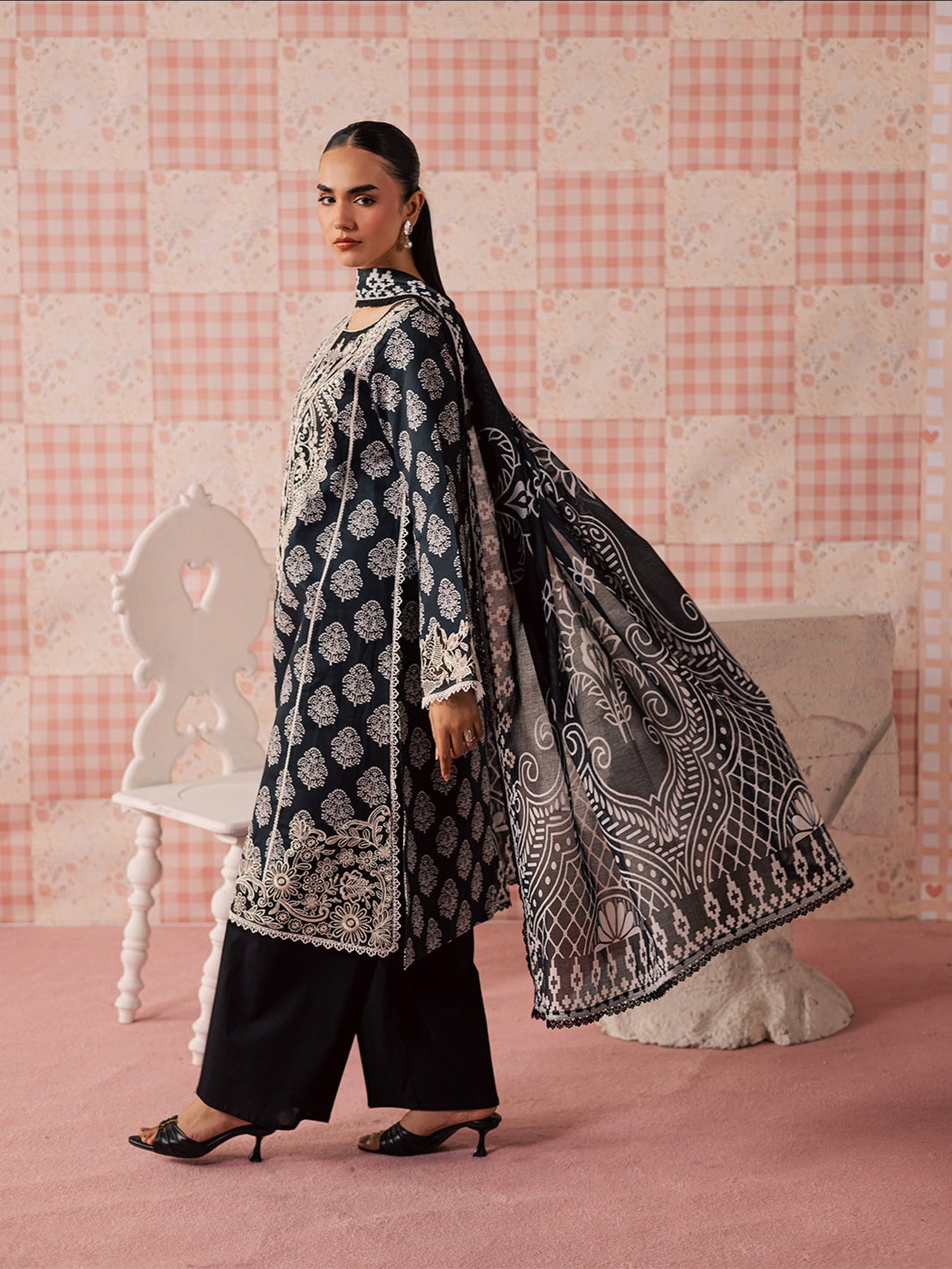 Black Mahnur Afsana Lawn'26 Embroidered Unstitched 3-Piece Suit-AL-05