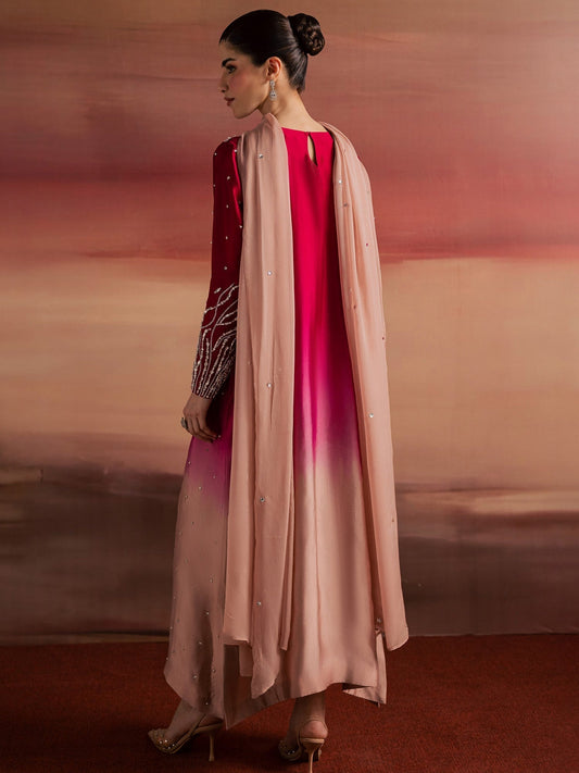 Pink Peach Allure By IH Full Circle Tussel Silk Embellished Stitched 3-Piece Suit-Balance