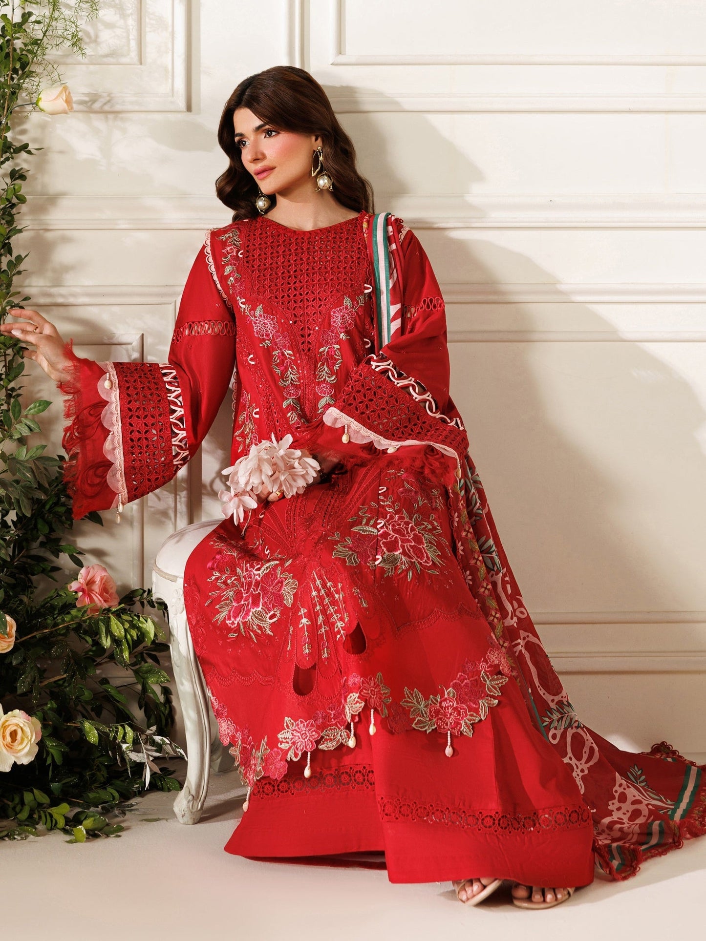Red Parishay Marbella Summer Lawn‘26 Embroidered Unstitched 3-Piece Suit-MB-02