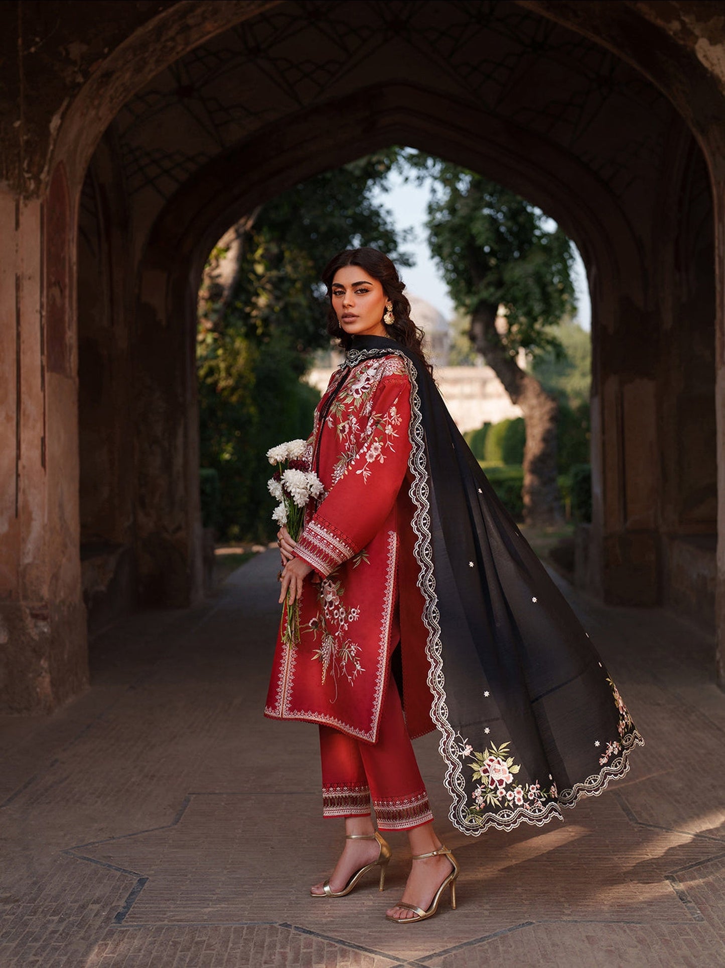Red Binilyas Suroor Unstitched Lawn'26 Embroidered 3-Piece Suit-241-B
