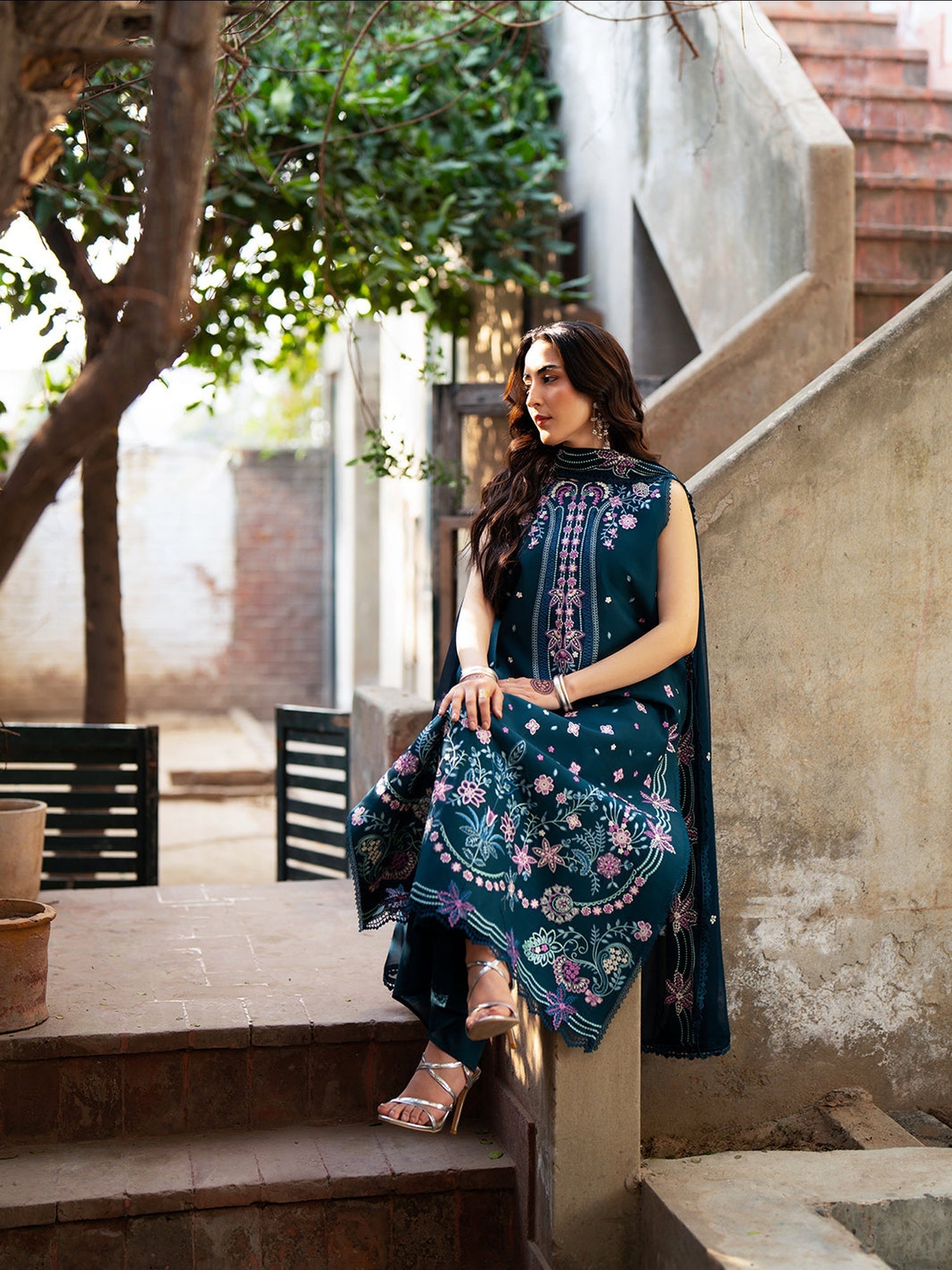 Blue Mahnur Satrangi Lawn '26 Embroidered Unstitched 3-Piece Suit-ST-03