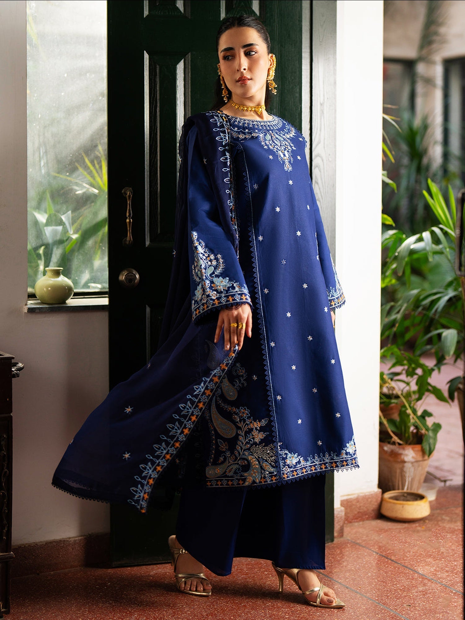 Blue Mahnur Satrangi Lawn'26 Embroidered Stitched 3-Piece Suit-ST-10