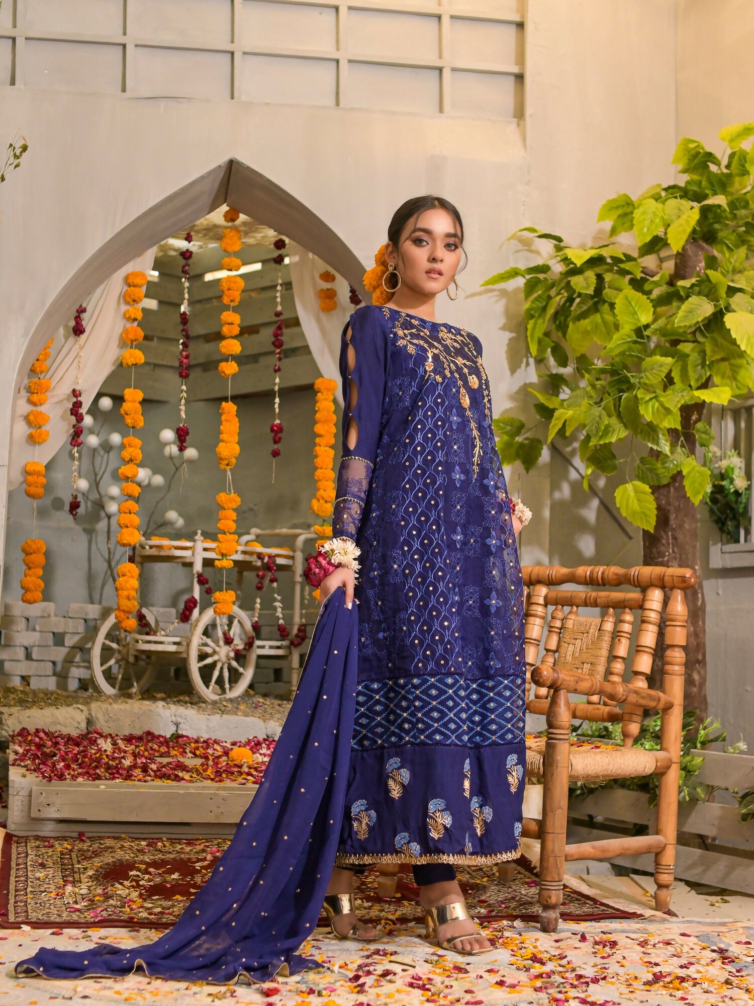 Ruby's Couture Poshak Organza Embellished Stitched 3-Piece Suit-Roshanara