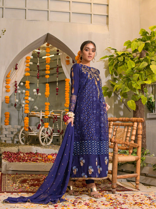 Ruby's Couture Poshak Organza Embellished Stitched 3-Piece Suit-Roshanara