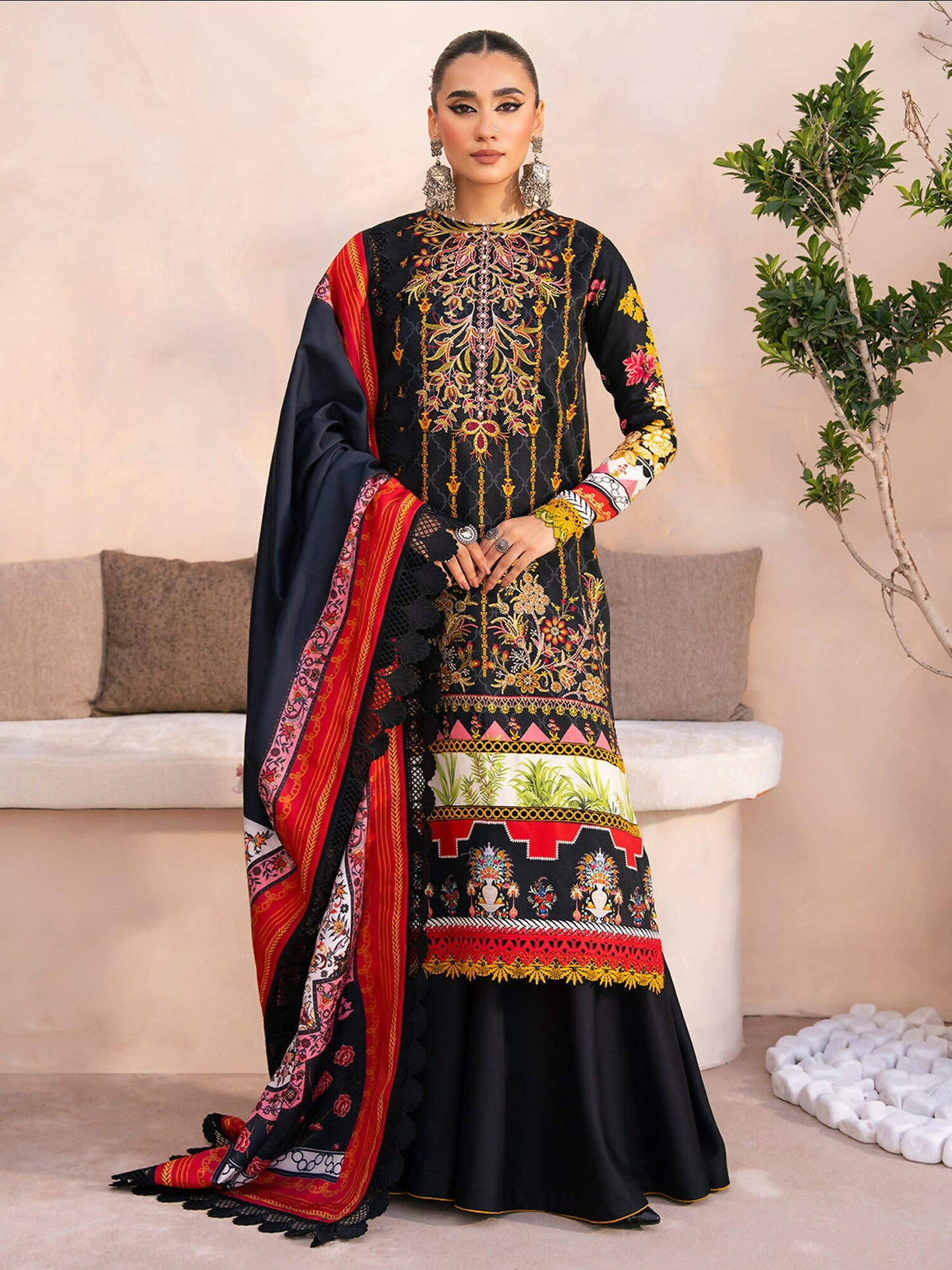 Binilyas Kotrai Embroidered Unstitched 3-Piece Suit-794 - B