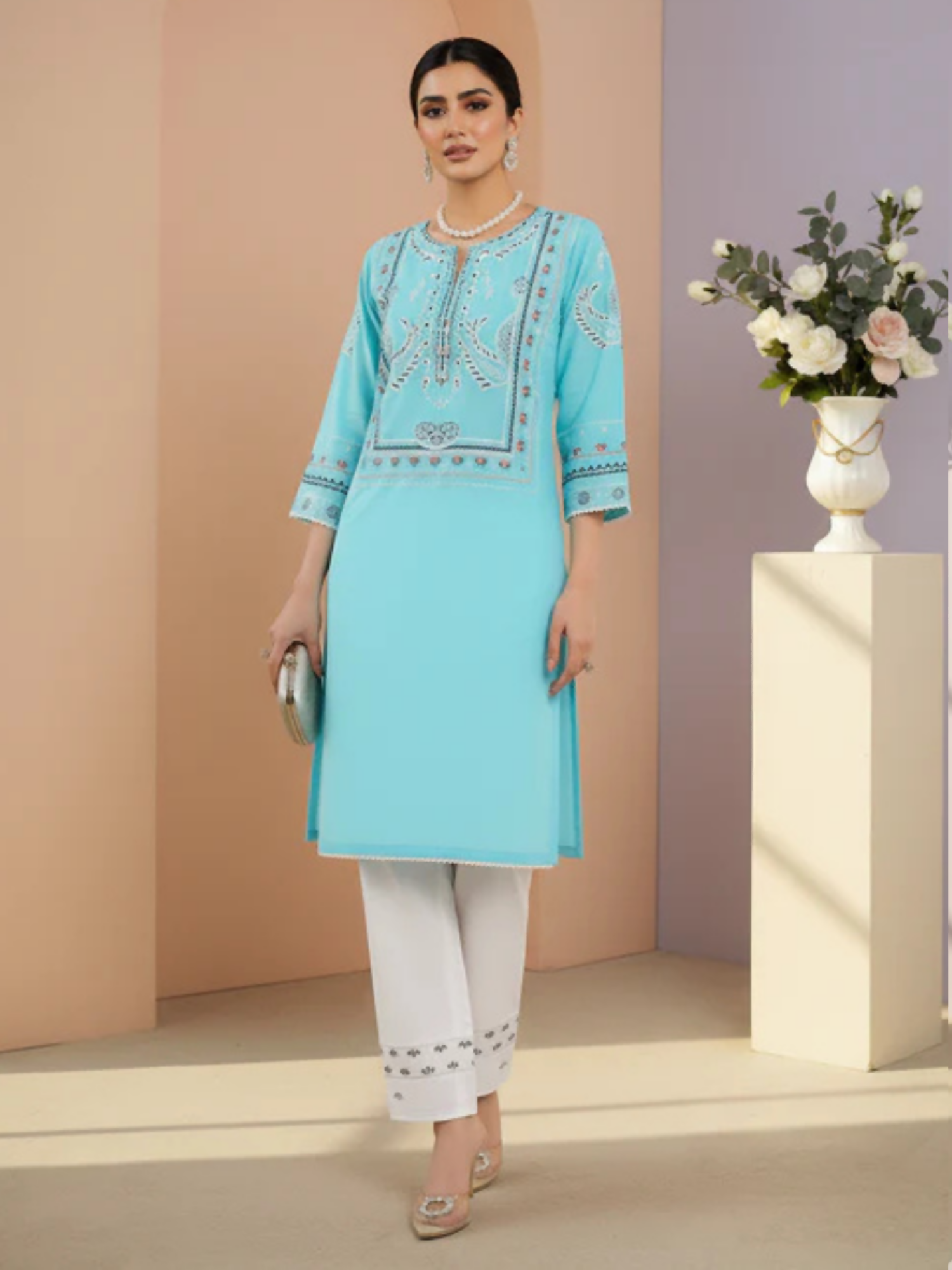 Tawakal Closet Cotton Embroidered Stitched 2-Piece Suit-Sky Marriage