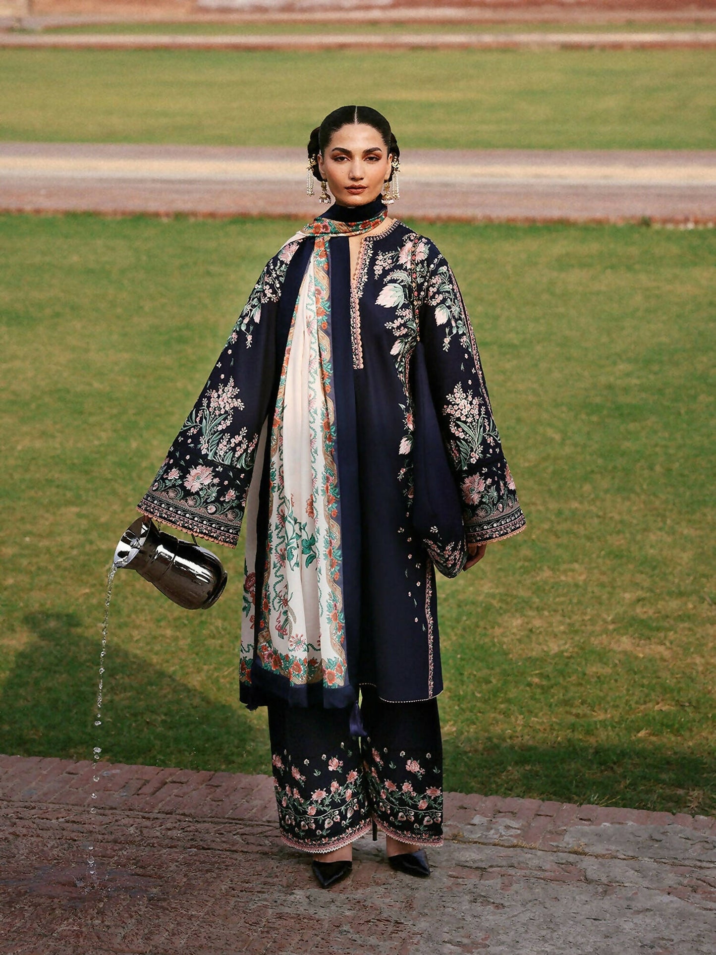 Jugnu By Hussain Rehar Khaddar'25 Embroidered Unstitched 3-Piece Suit-Navi