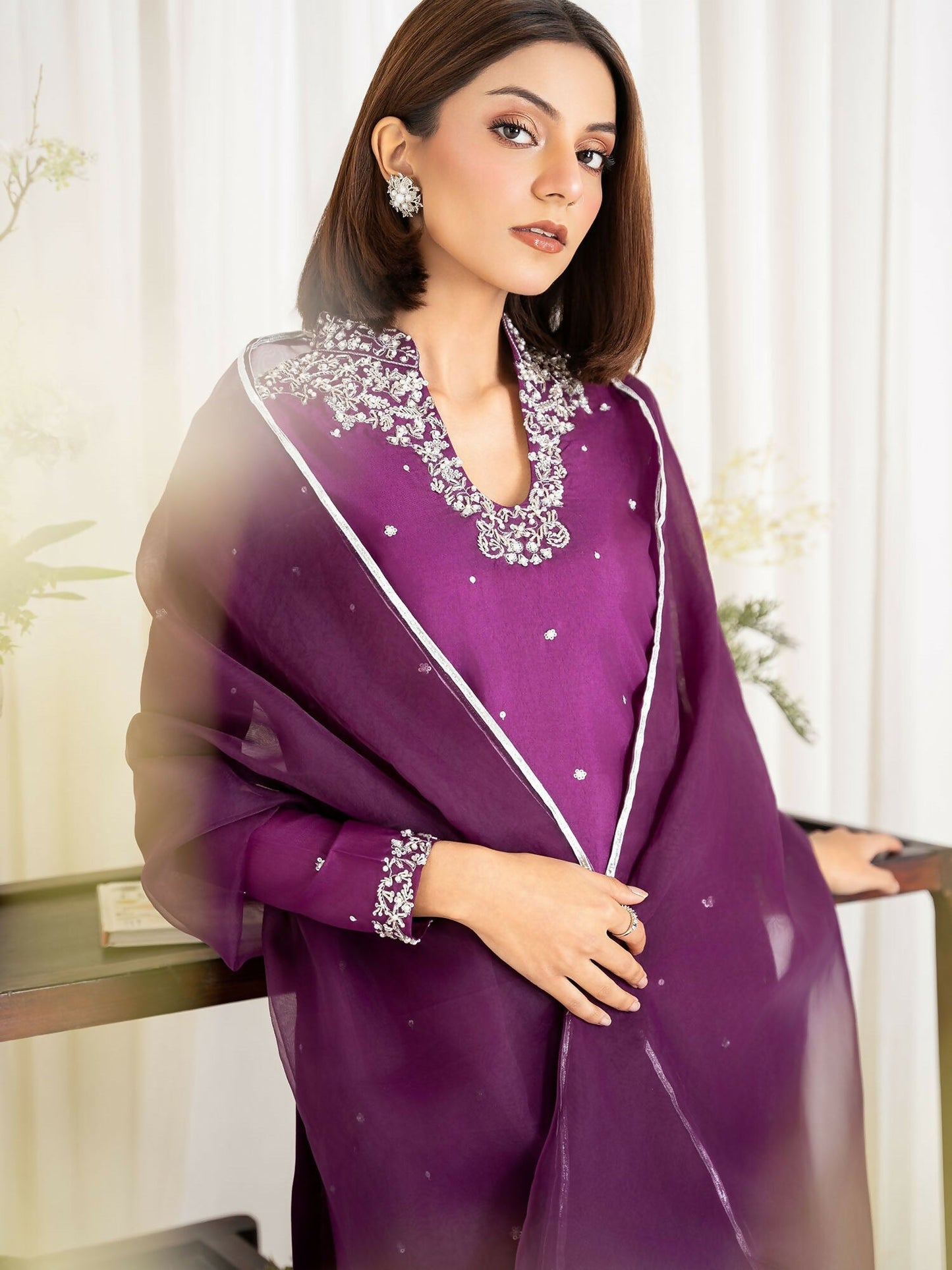 Allure By IH Luxury Pret Raw Silk Embellished Stitched 3-Piece Suit-Shanaya