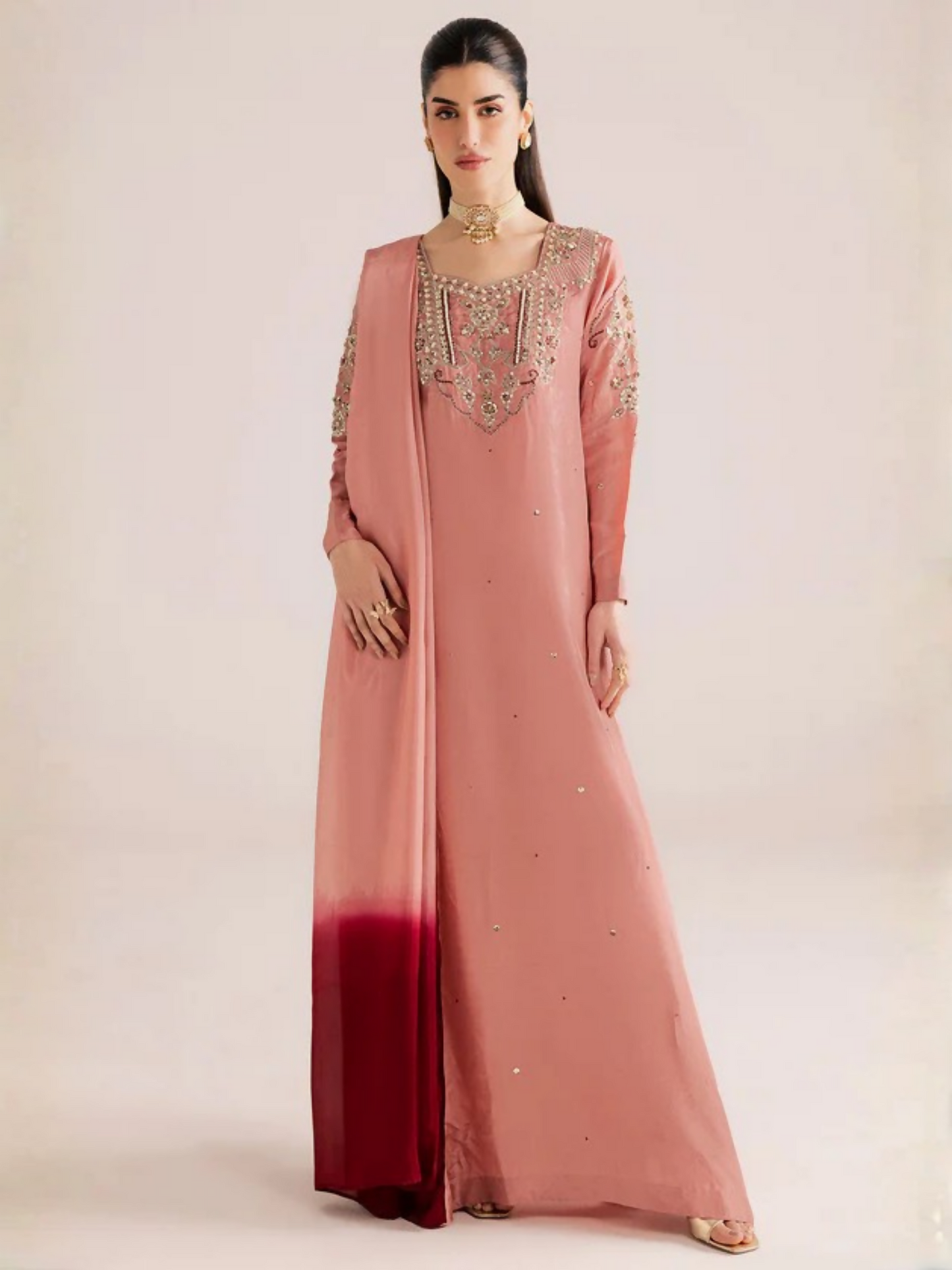 Allure By IH Silver Night Tussel Silk Embroidered Kaftan Set-Picante