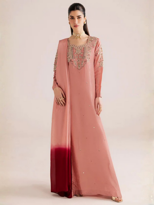 Allure By IH Silver Night Tussel Silk Embroidered Kaftan Set-PICANTE
