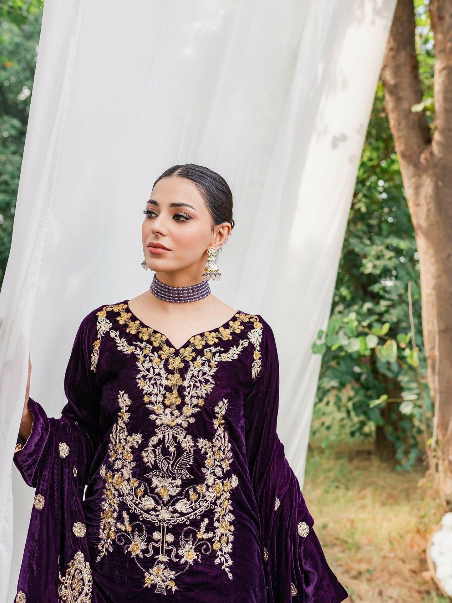 Panache Apparel Velvet Edit Micro Velvet 9000 Embroidered Stitched Suit-Moor