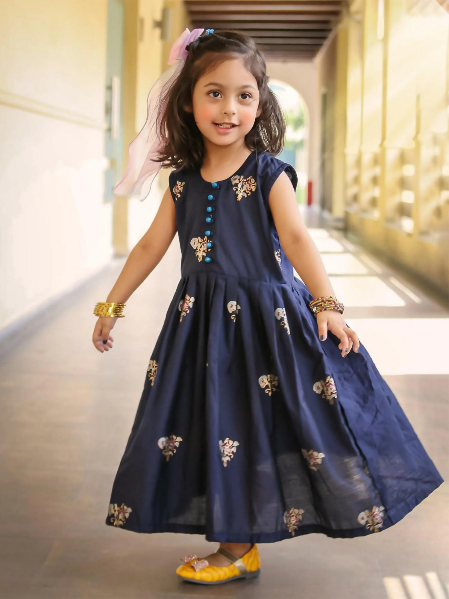 Kidoz Kloset Cotton Silk Printed Frock- Stary Night-Block Print Frock